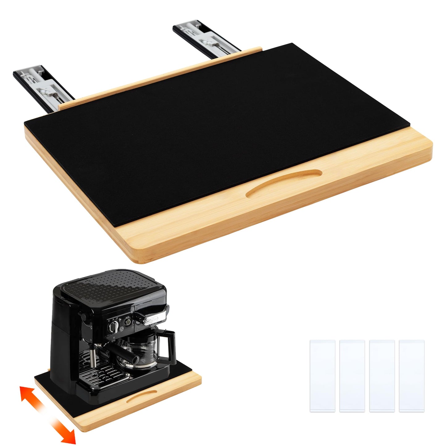 MinBoo Bamboo Appliance Slider,Sliding Tray for Coffee Maker, Kitchen Countertop Appliance Rolling Tray,Slides Easily from Under The Cabinet,Wide - Large (16" Wx13 D)