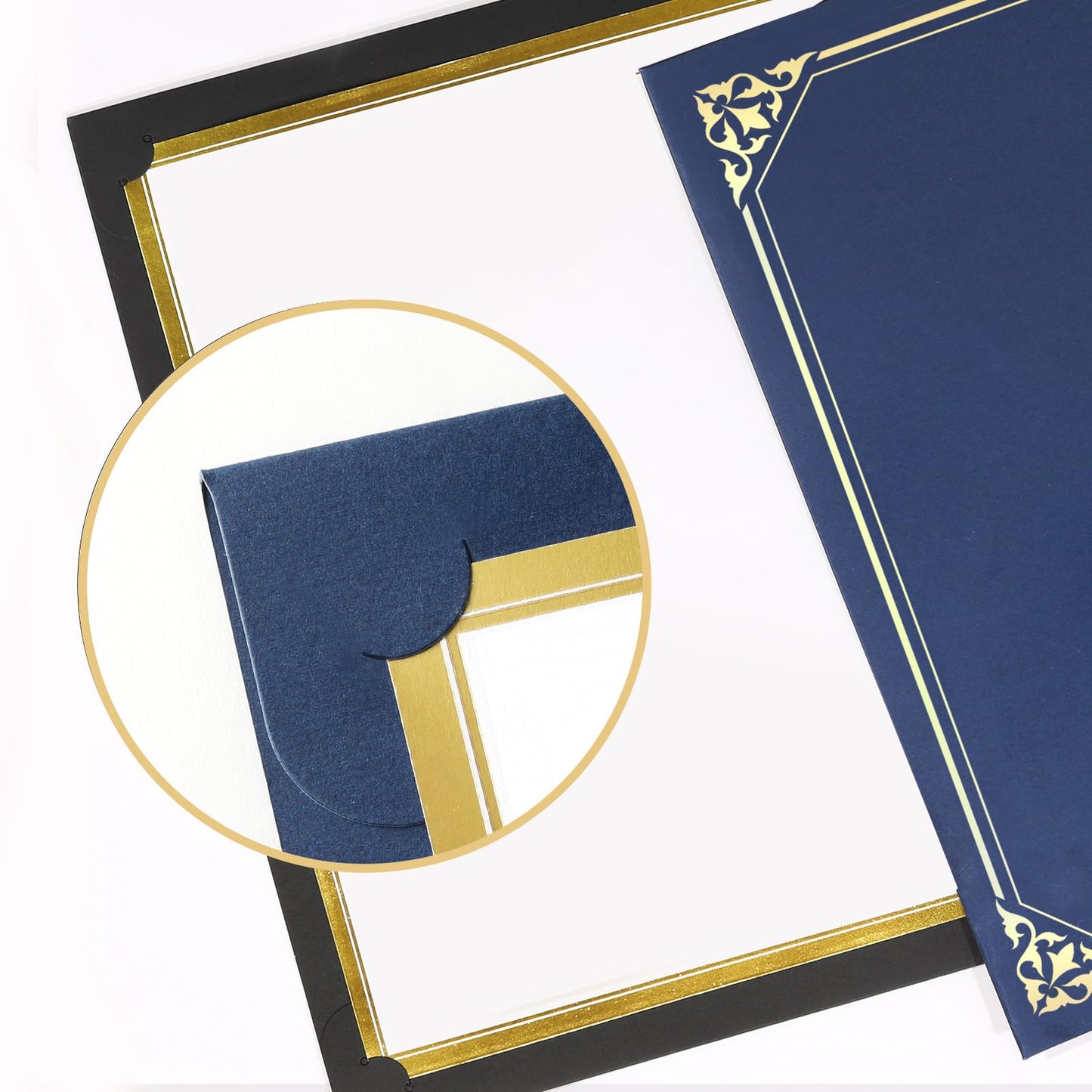 50 Packs Certificate Holders, Navy Blue Diploma Holders, Certificate Covers with Gold Foil Border for Letter Size 8.5 x 11 Award Certificates, Diploma and Documents