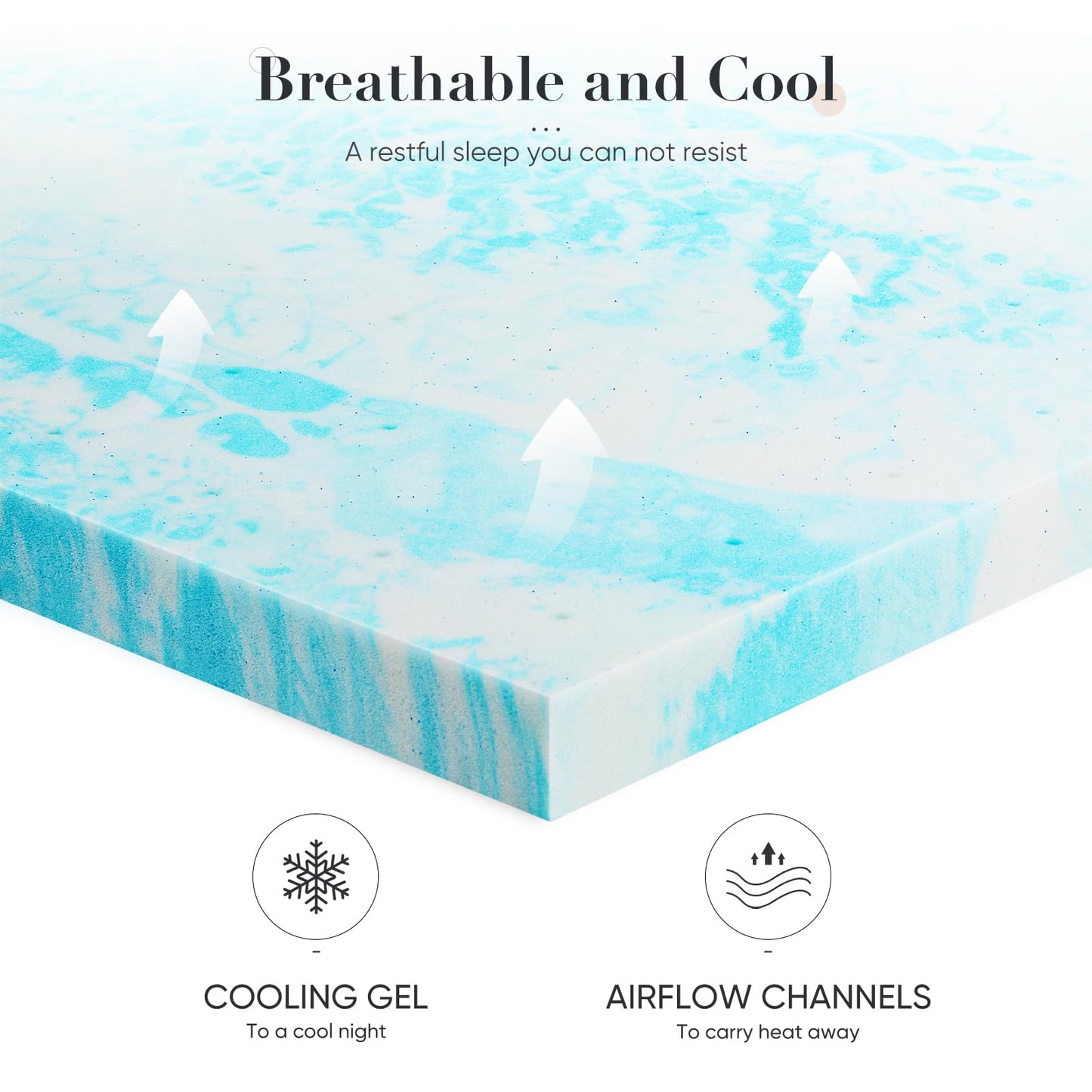 DUMOS Mattress Toppers Memory Foam King Size, 3 Inch Thick Bed Topper Pad Cooling Gel Infused Soft Comfy Padding Breathable for Sleeper Sofa Couch RV Camper, CertiPUR-US Certified, Blue