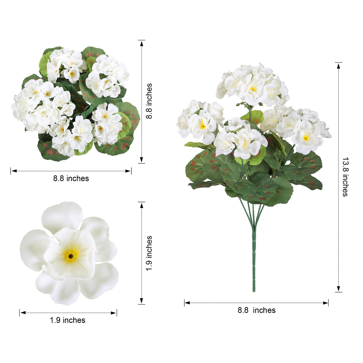 Fake Geraniums Artificial Flowers for Outdoors Outside, 6 Bundles White Silk Geraniums Fake Flowers Plants Realistic UV Resistant Faux Flowers for Outdoor Planters Garden Balcony Yard Porch Indoor