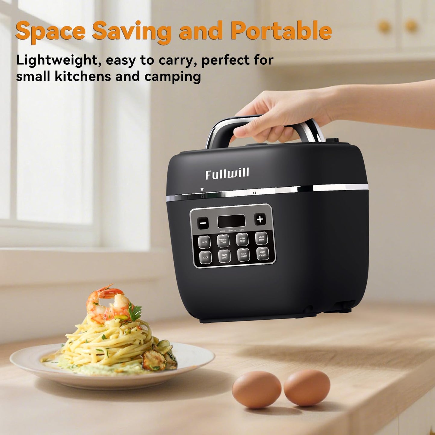 Fullwill Electric Pressure Cooker Lite, Slow Cooker, Rice, Sauté, Warmer, Olla de Presion Nonstick Pot 3 Quarts
