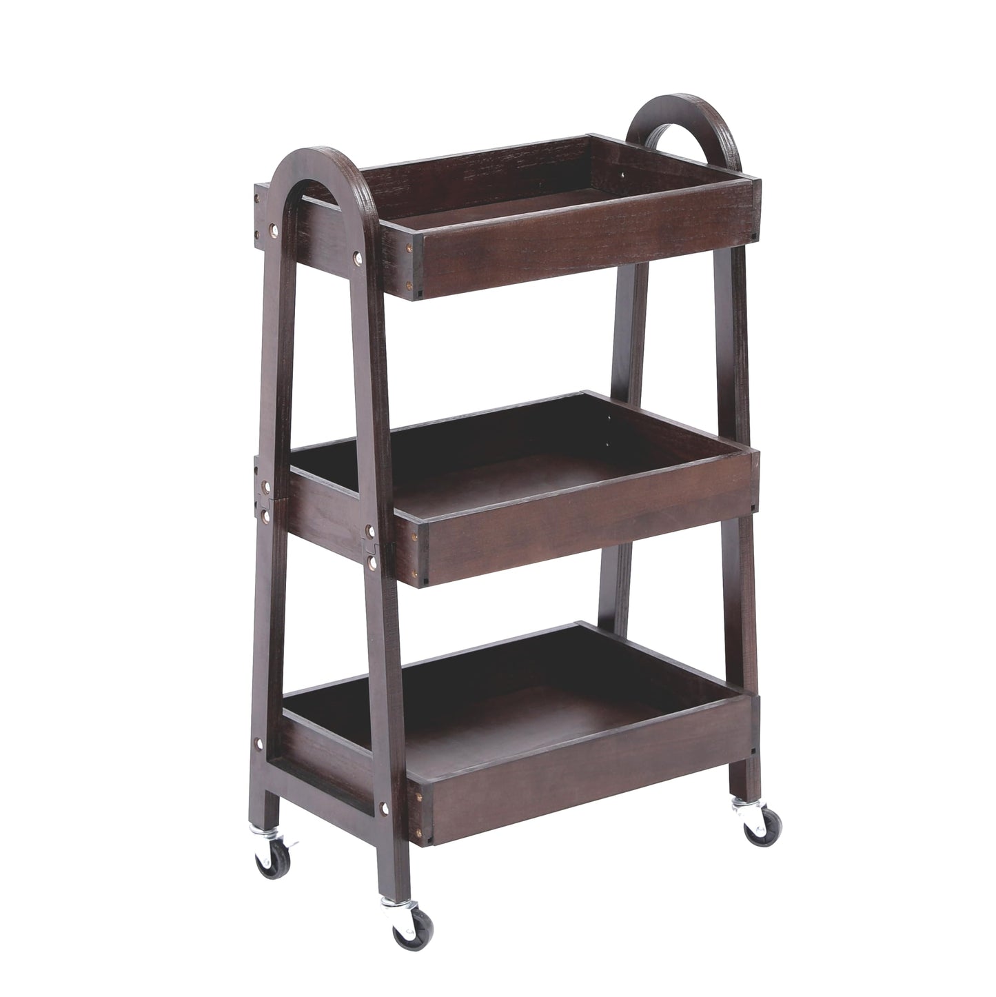 Kersiki 3-Tier Wooden Rolling Cart- Wooden Utility Cart wit Wheels- Utility Rolling Cart-Storage Trolley Organizer- Rolling Kitchen Cart Serving Cart for Office,Kitchen, Kids' Room (Walnut Color)