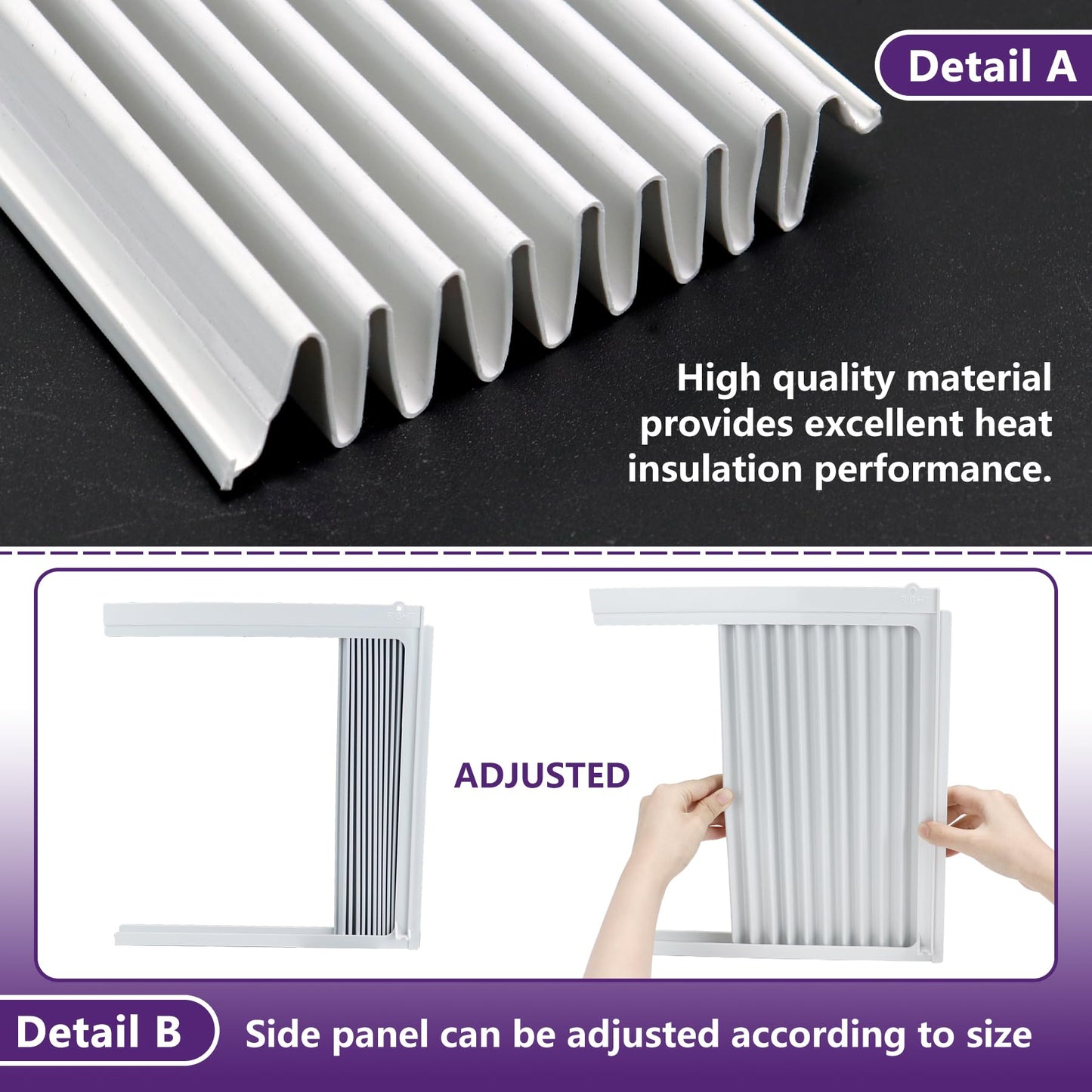 Mxclimate Window Air Conditioner Side Panels with Frame,Window AC Accordion Filler Curtain Kit,Adjustable Insulation Panels for Window AC Seal Replacement Screen (10,000 BTU)