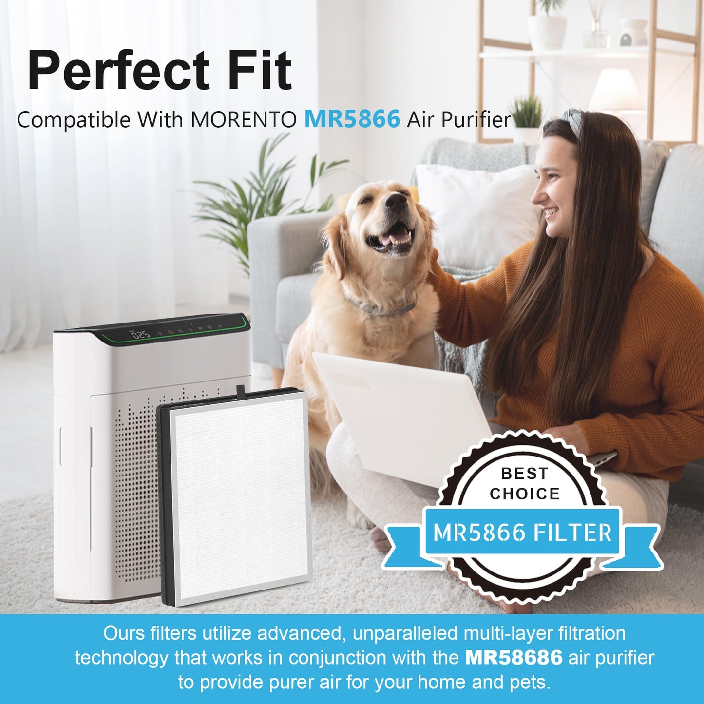 4 Pack MR5866 True High-Efficiency Replacement Filter, Compatible with MORENTO MR5866, 4 High-Efficiency Filters and 8 Pre-Filters
