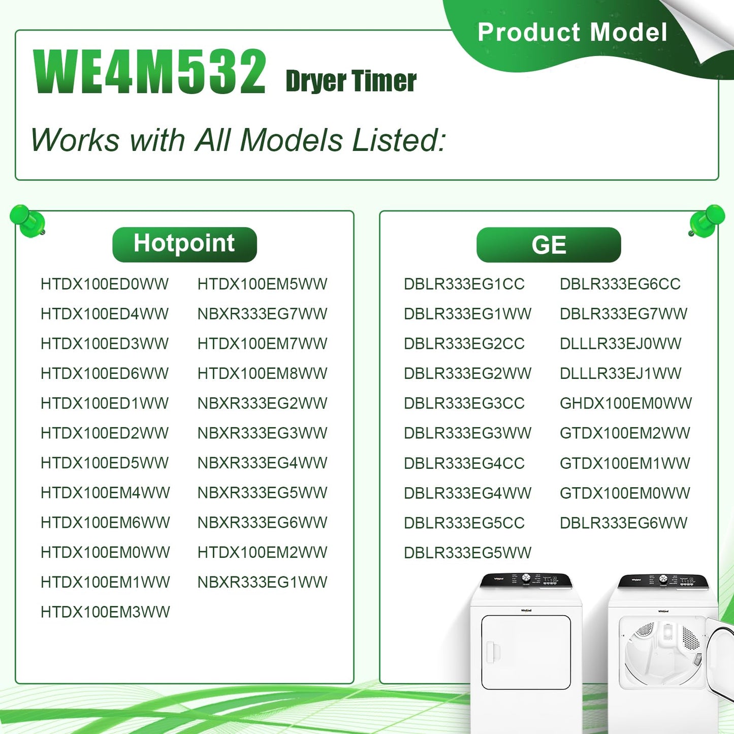 WE4M532 Dryer Timer Compatible with GE Hotpoint Dryer, Replacement Part WE4M362 WE4M532-24PK 234D1296P004 TMD1FM07 WE04M0532 3029573 AP5788219 PS8746223 EAP8746223 PD00025191