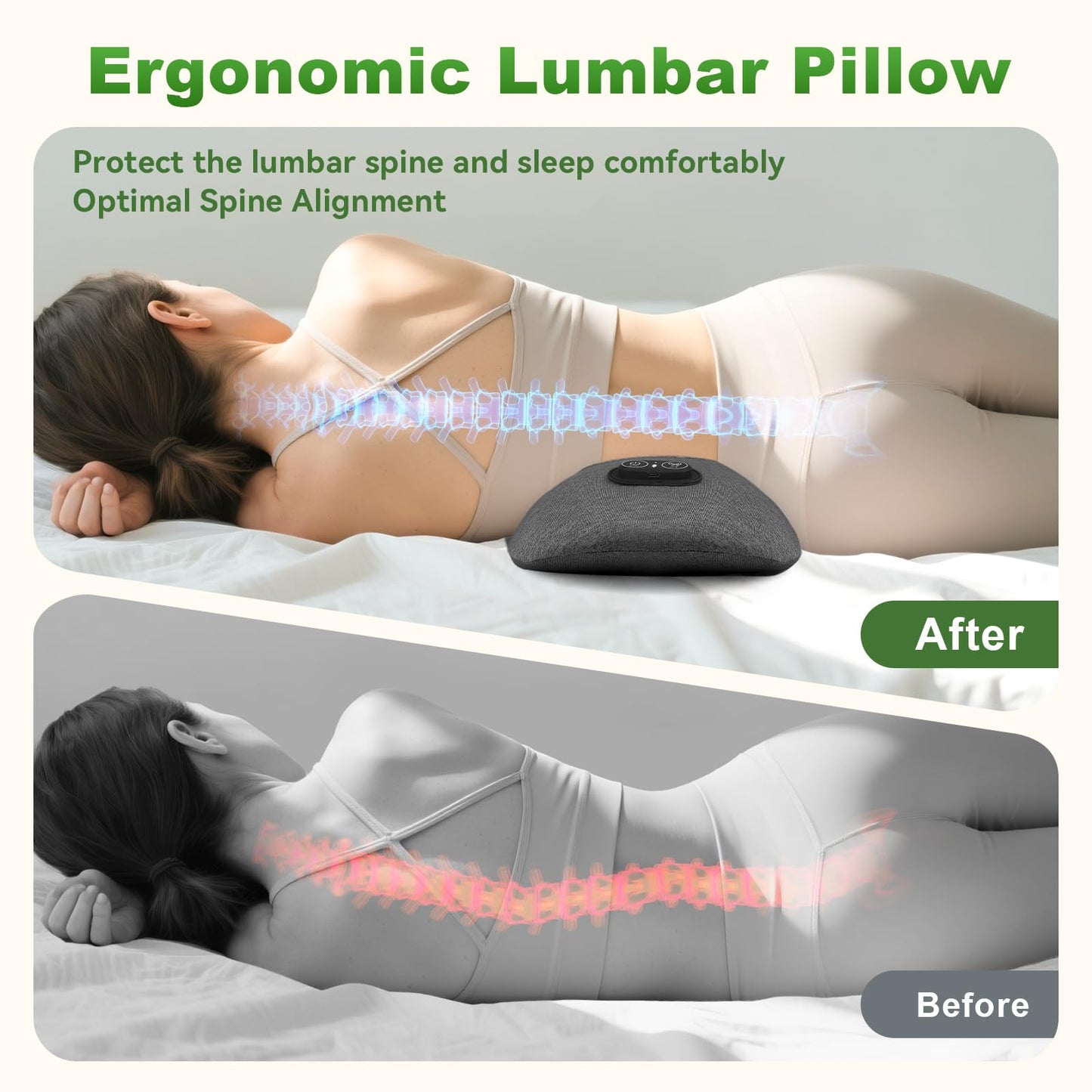 3 in 1 Electric Lumbar Massager Support Pillow - Lower Back Massager with Heat,Vibration & Airbag Traction,Smooth Triple Fusion Lumbar Support Massager for Lower Back Pain Relief FSA Eligible HSA