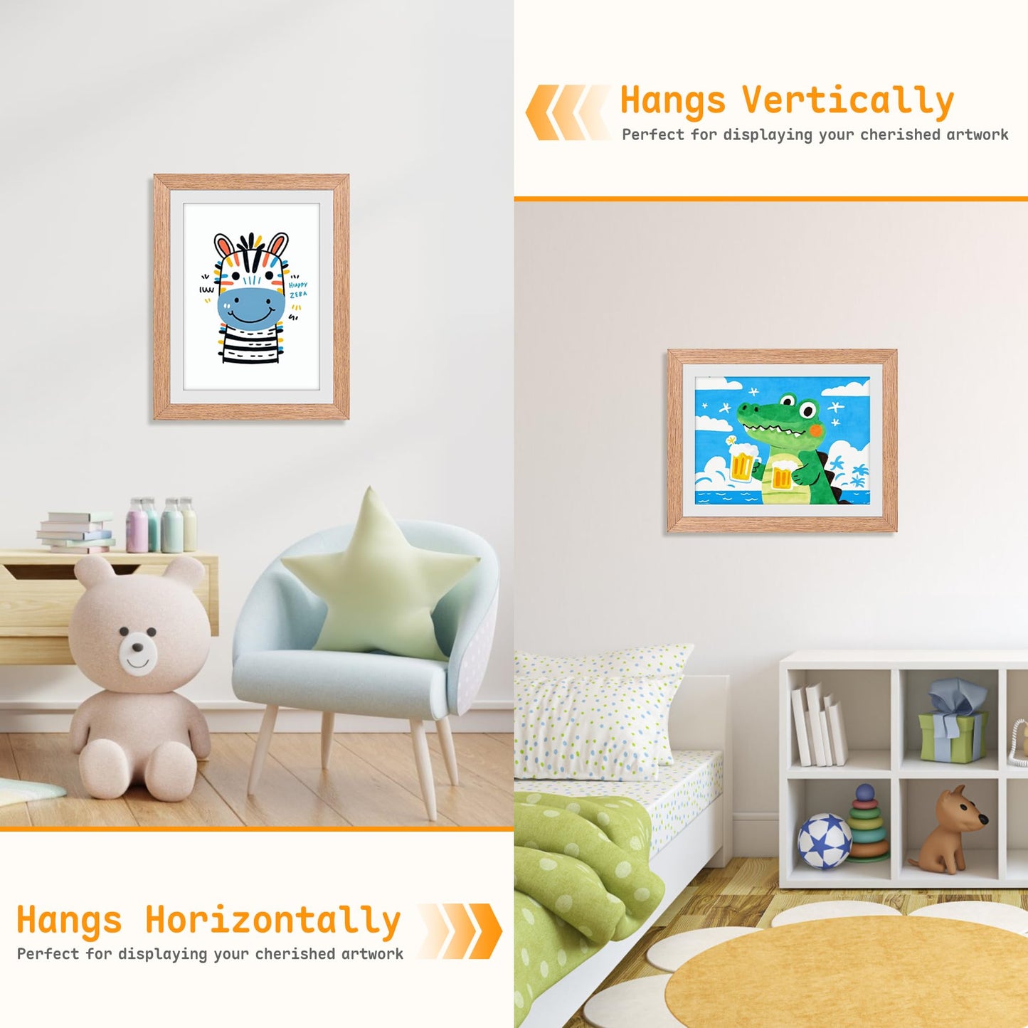 4 Pack Kids Artwork Frames Changeable 8.5 x 11 Inch Children Art Projects Children Art Frames Front Opening Picture Display Frame Holds 150 Drawings for Craft Storage, Room Decor, Portfolio, Wood