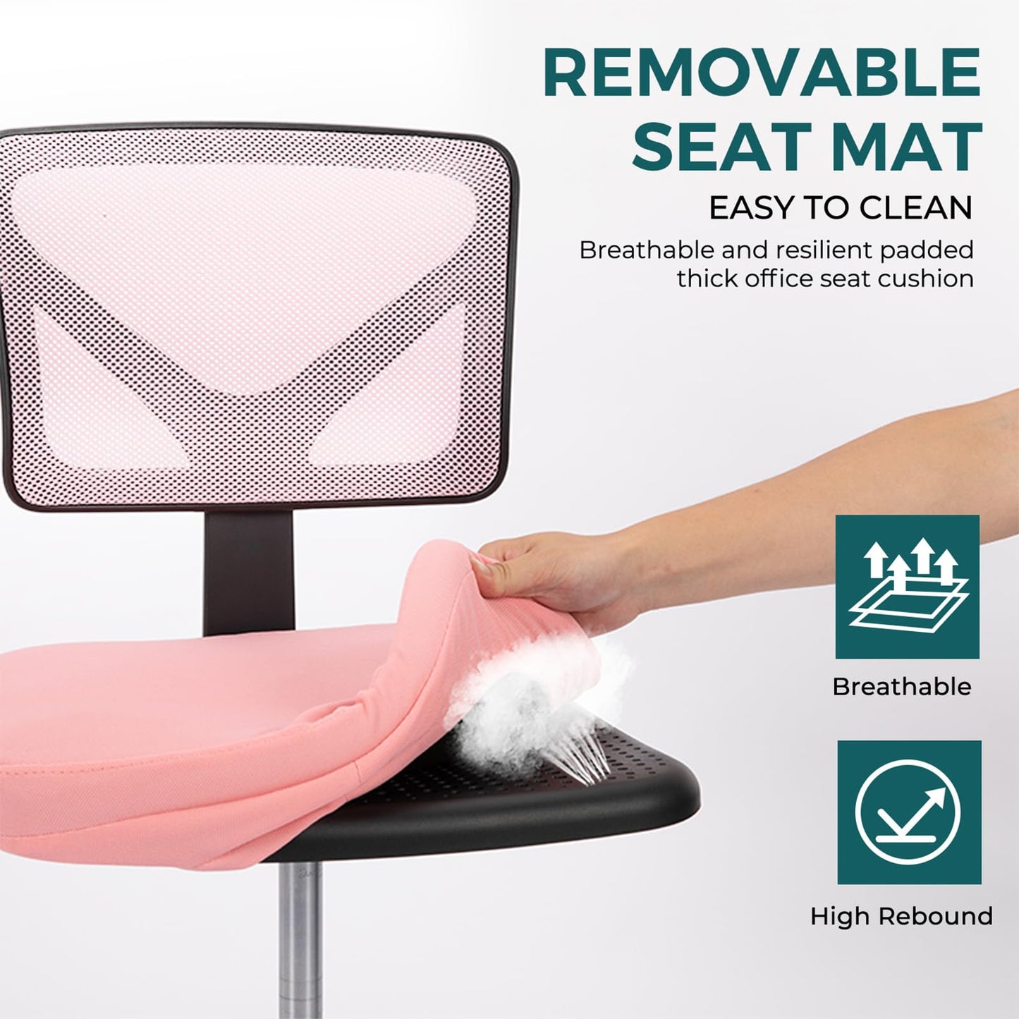 DUMOS Small Office Chair Armless, Ergonomic Adjustable Home Office Swivel Rolling Task Chair No Arms, Comfy Mesh Mid Back Computer Work Vanity Desk Chiars with Wheels for Small Spaces, Hot Pink