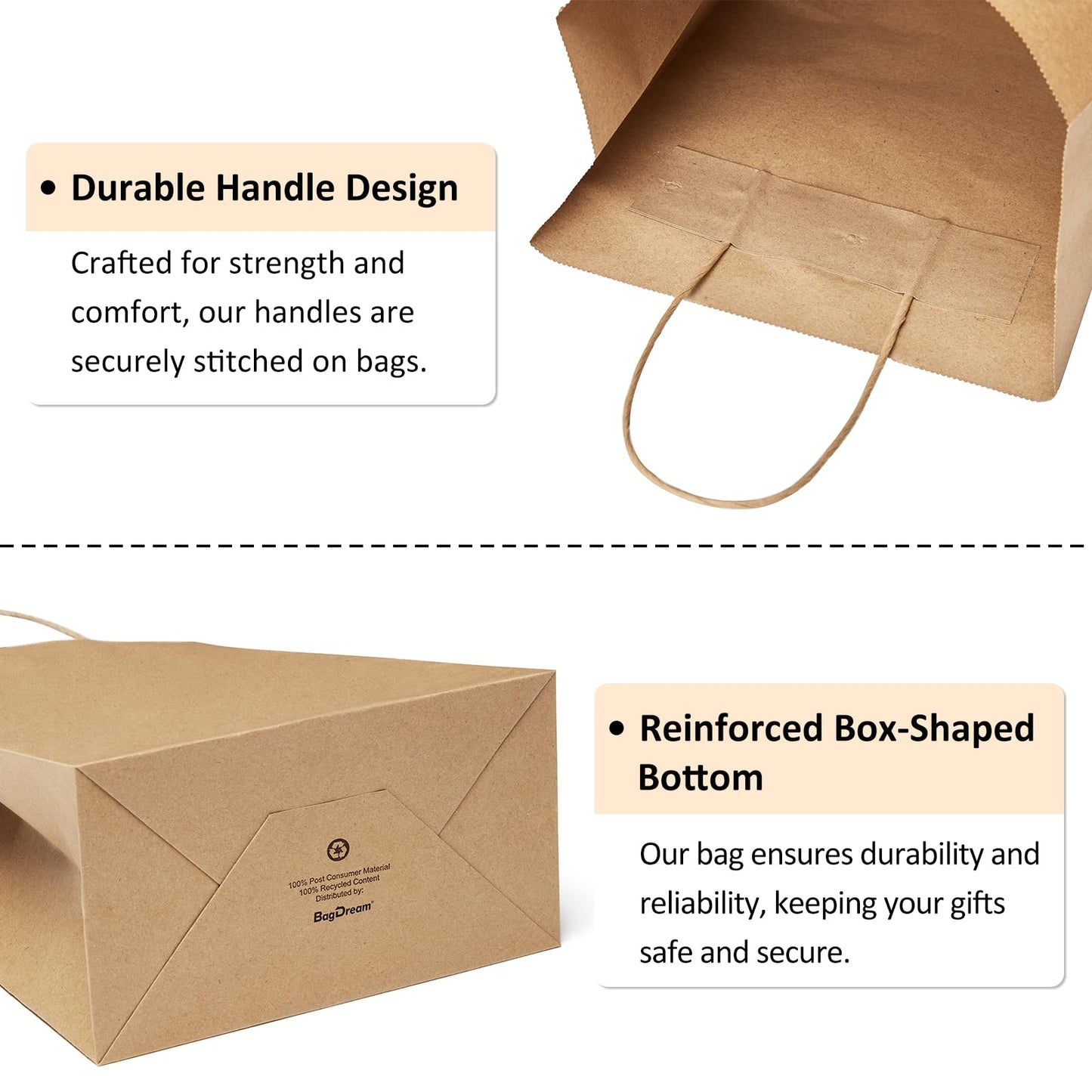BagDream Gift Bags 8x4.25x10.5 100Pcs Brown Paper Gift Bags with Handles Bulk for Wedding, Party Favor, Grocery, Shopping, Retail, Merchandise Medium Kraft Paper Sacks