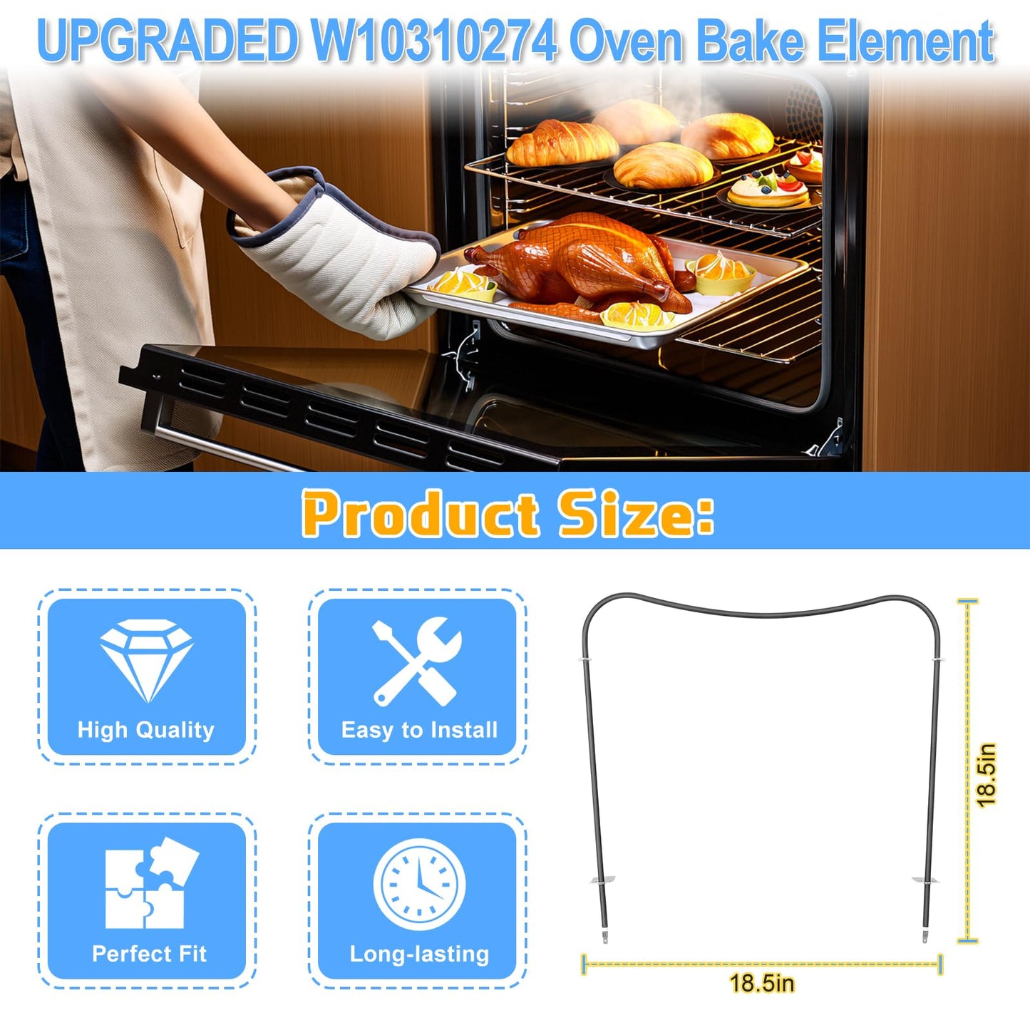 UPGRADED W10310274 Oven Bake Element Compatible with Whirlpool Maytag Jenn-Air Amana Range Ovens Parts,WPW10310274 Oven Lower Bake Element Replacement 1863288 74010883 7406P439-60 Heating Element