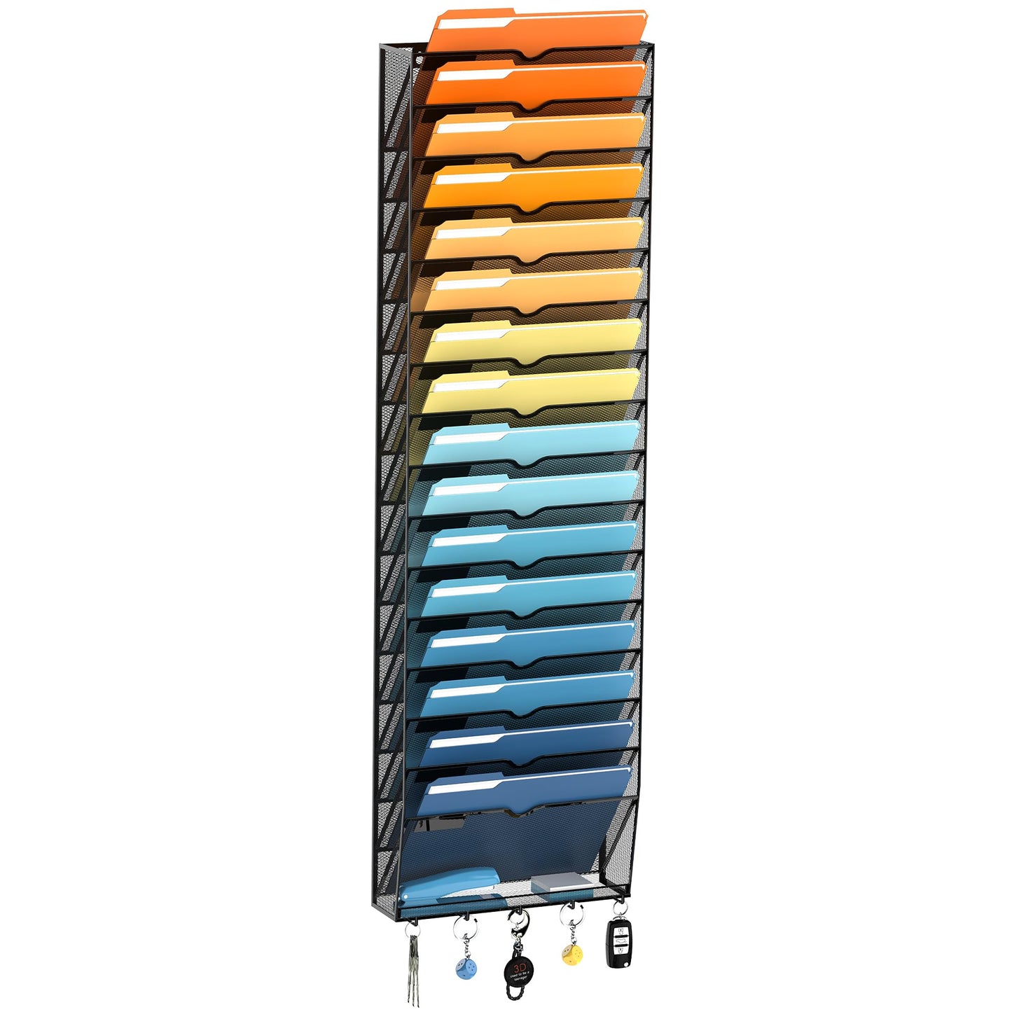 SUPEASY 17-Tier Wall File Holder Organizer with Hooks, Mesh Hanging File Organizer, Mail Organizer Wall Mounted for Papers, Folders, Office Magazine Rack, Black