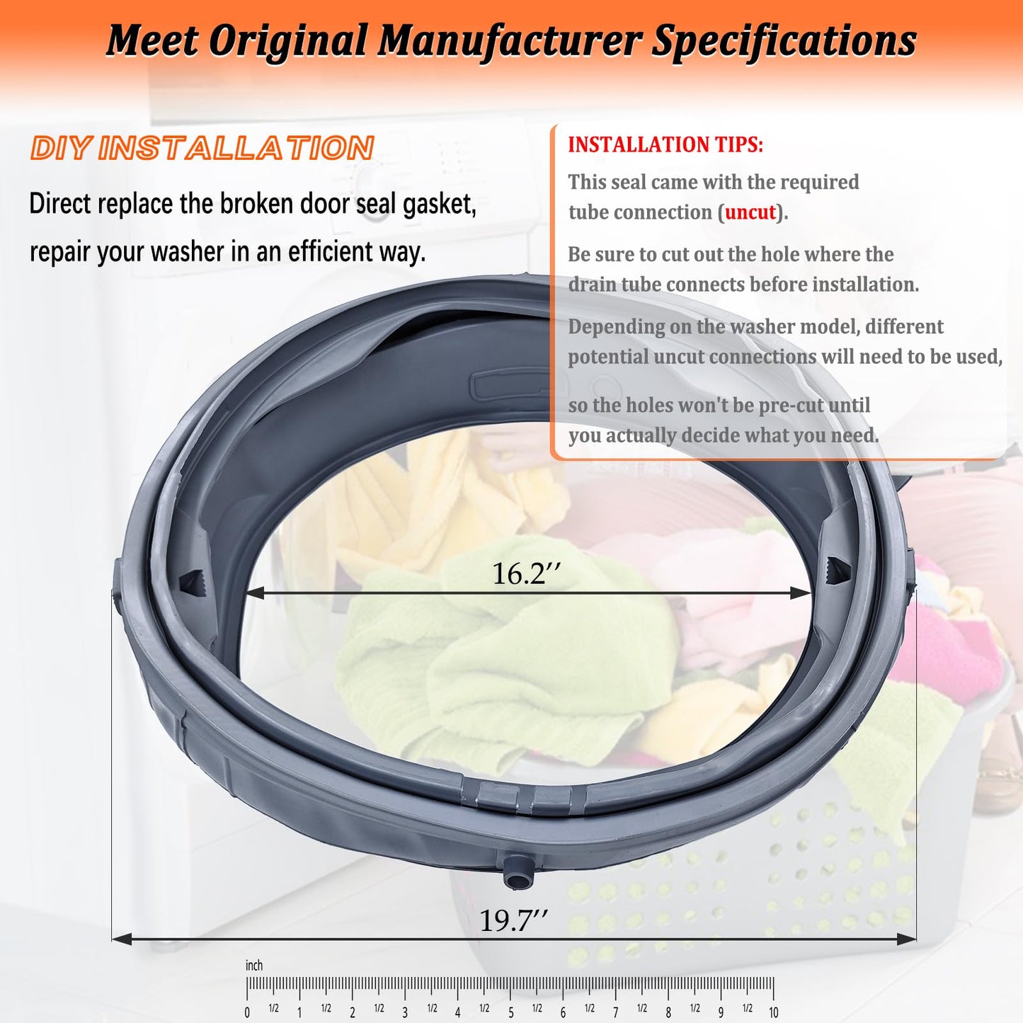 Upgraded MDS47123619 Washer Door Boot Seal for LG WM3080CW/00 WM3180CW/00 WM3270CW/00 WM3500CW/00 WM3670HVA/01 WM3700HVA/00 WM3700HWA/00 Washing Machine Door Gasket Replaces AGF75223080, PS12081606