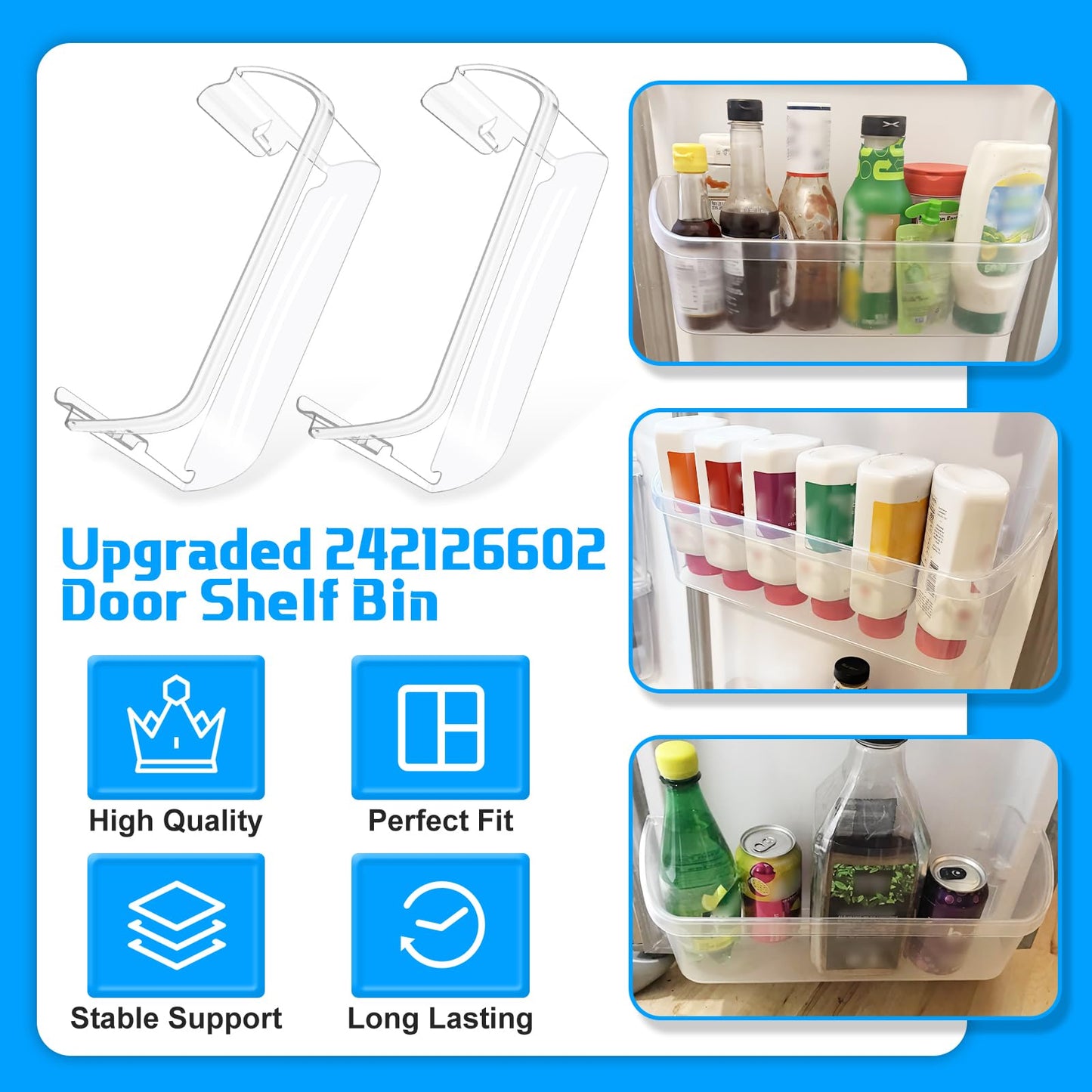 [2 PACK]UPGRADED LFSS2612TF0 LFSS2612TF4 FFSS2615TS0 FFSS2615TS5 FGSS2635TF5 FGSS2635TF6 Refrigerator Door Bin Shelf For Frigidaire Door Shelf 242126602 Refrigerator Door Shelf FFSS2615TS2 Door Bin