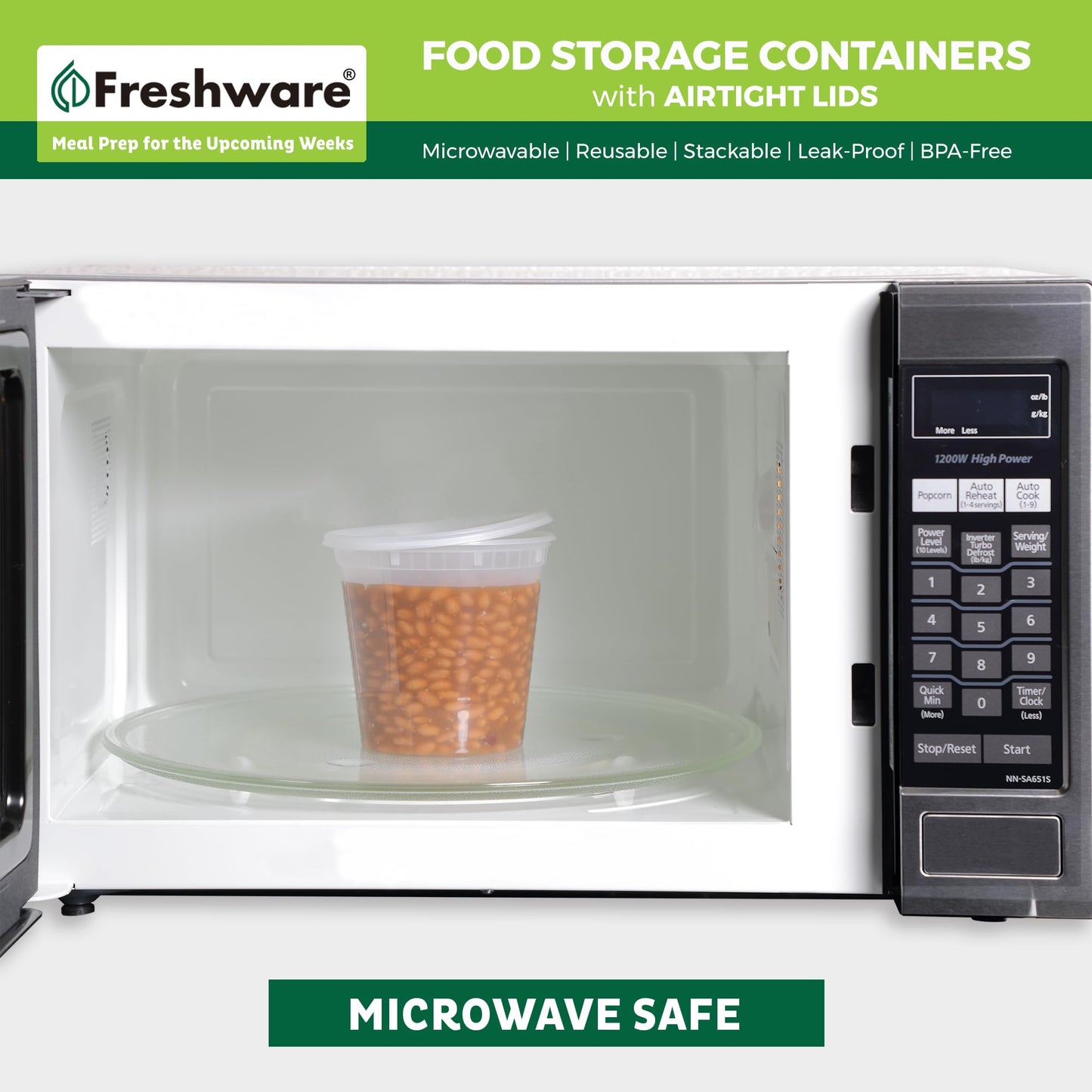 Freshware Food Storage Containers [240 Set] 24 oz Plastic Deli Containers with Lids, Slime, Soup, Meal Prep Containers | BPA Free | Stackable | Leakproof | Microwave/Dishwasher/Freezer Safe