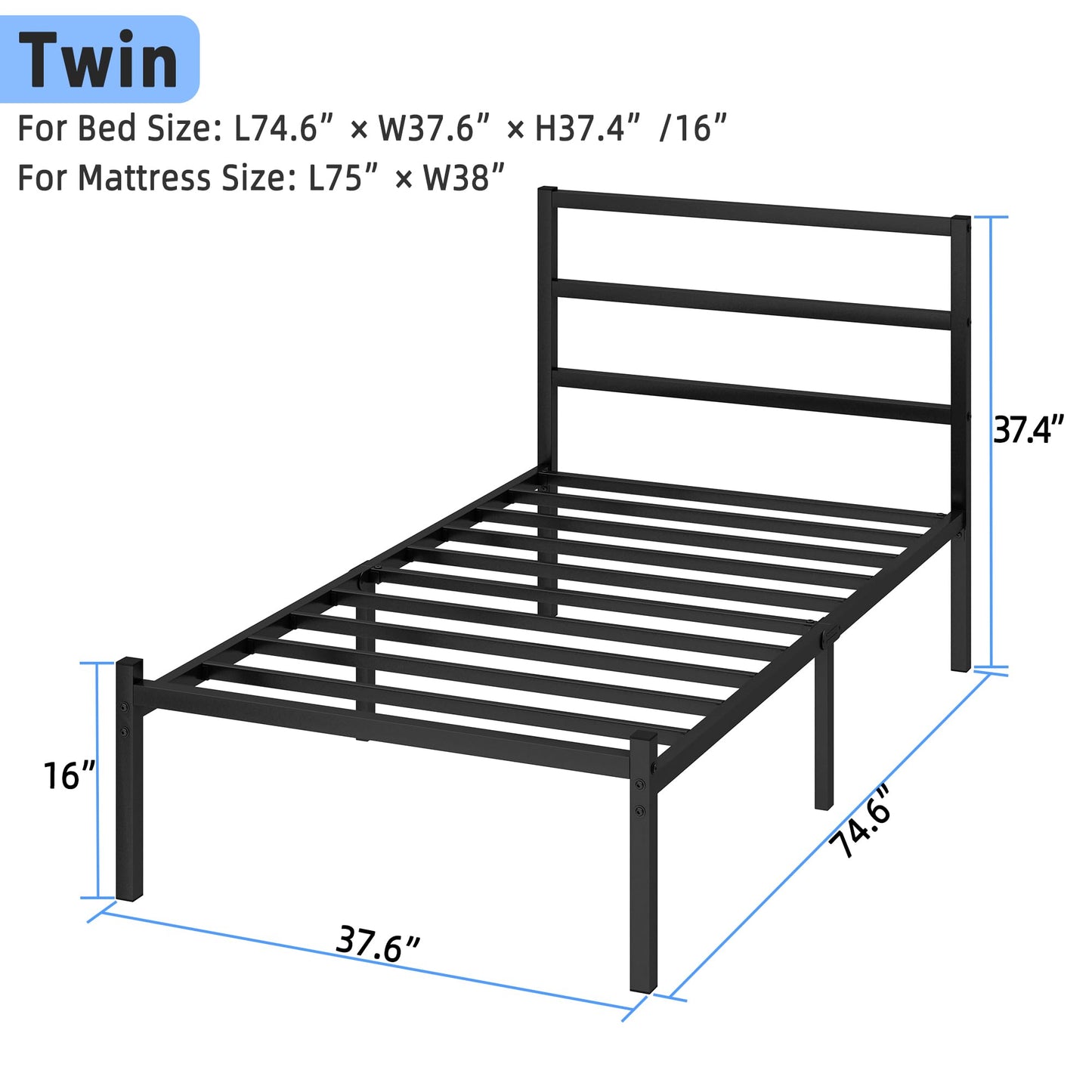 Steel Verve Twin Bed Frames with Headboard and Footboard, 14 Inch Metal Platform Twin Size Bed Frame with Steel Slat Support, No Box Spring Needed, Noise Free, Easy Assembly, Black