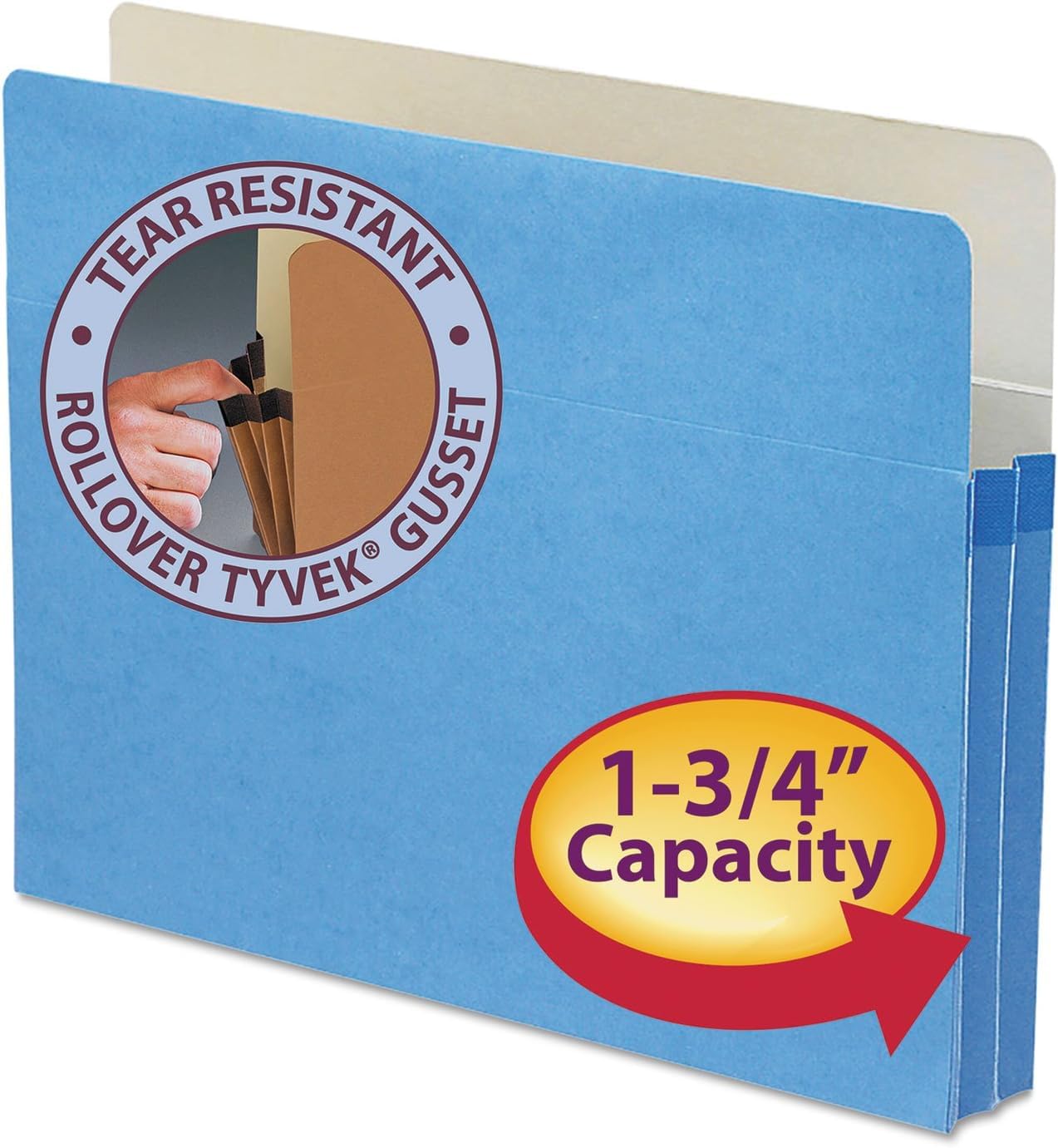 Smead File Pocket, Straight-Cut Tab, 1-3/4" Expansion, Letter Size, Blue, 25 per Box (73215)