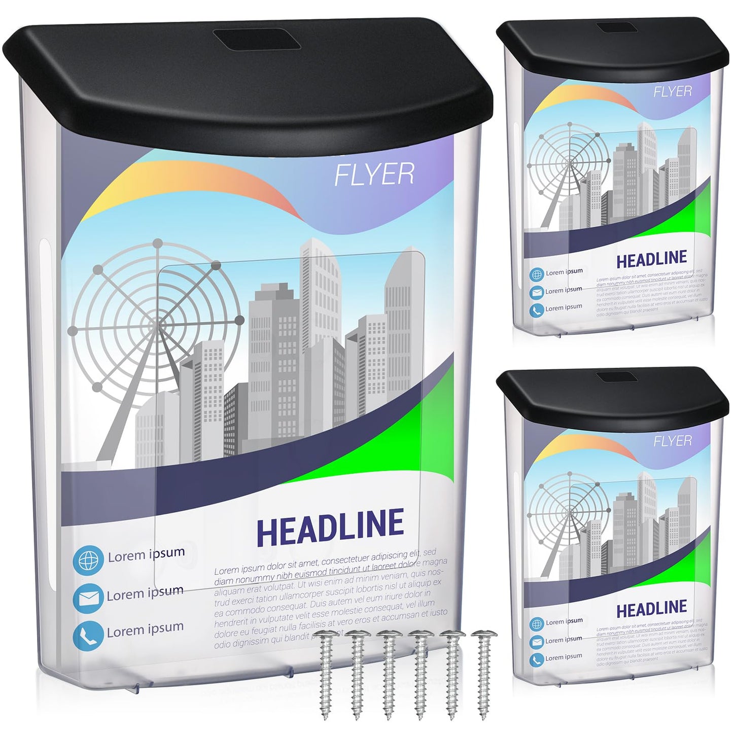 Menkxi 3 Pcs Outdoor Estate Brochure Box Plastic Brochure Waterproof Wall Mount Flyer Holder Mail Box Business Card Holder for Office Store Estate Supplies (Black)