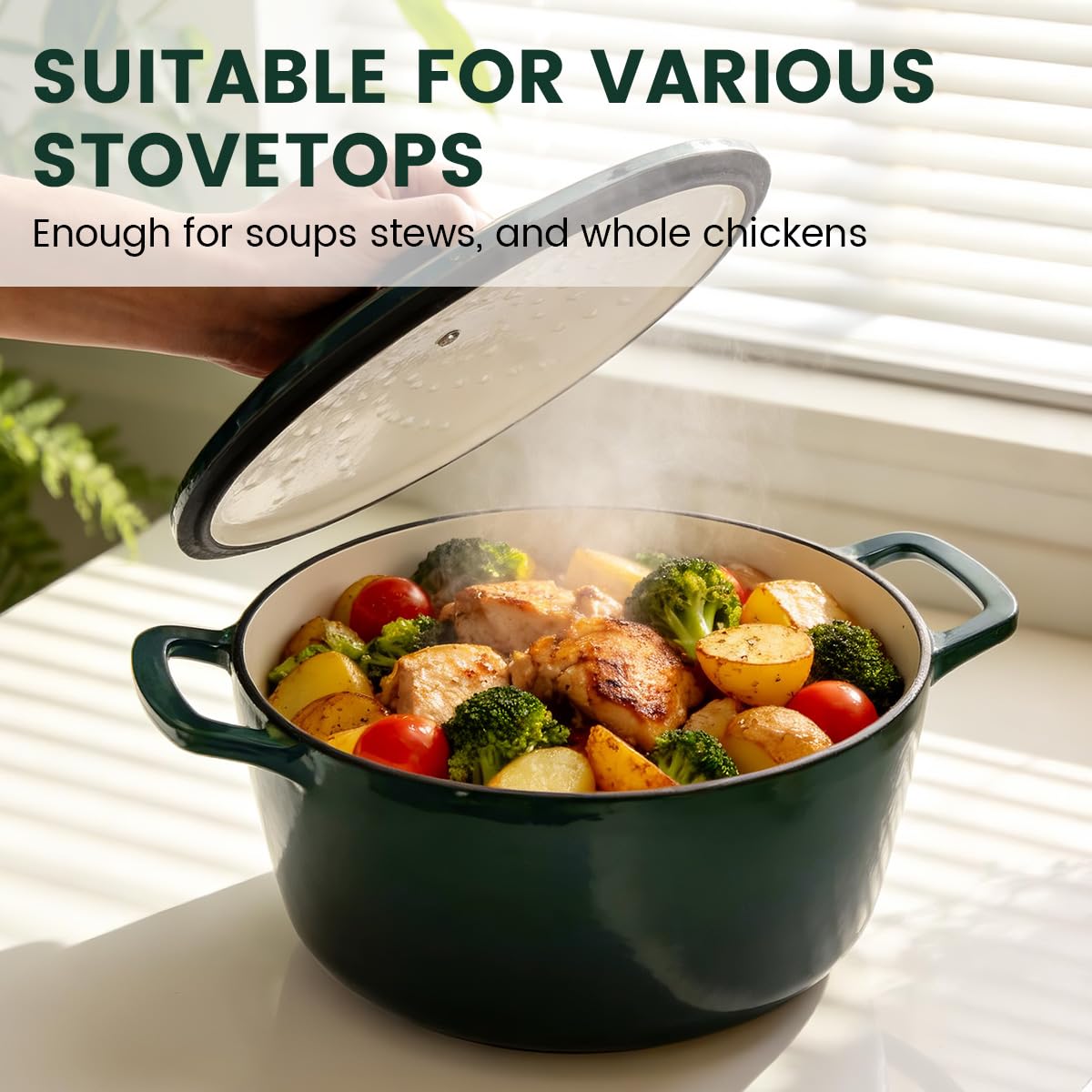Enameled Cast Iron Dutch Oven - JINCHUFURI 5 Quart Cast Iron Dutch Oven Enameled Oven with Lid for Sourdough Bread Baking, Pre-Seasoned Pot Oven Safe