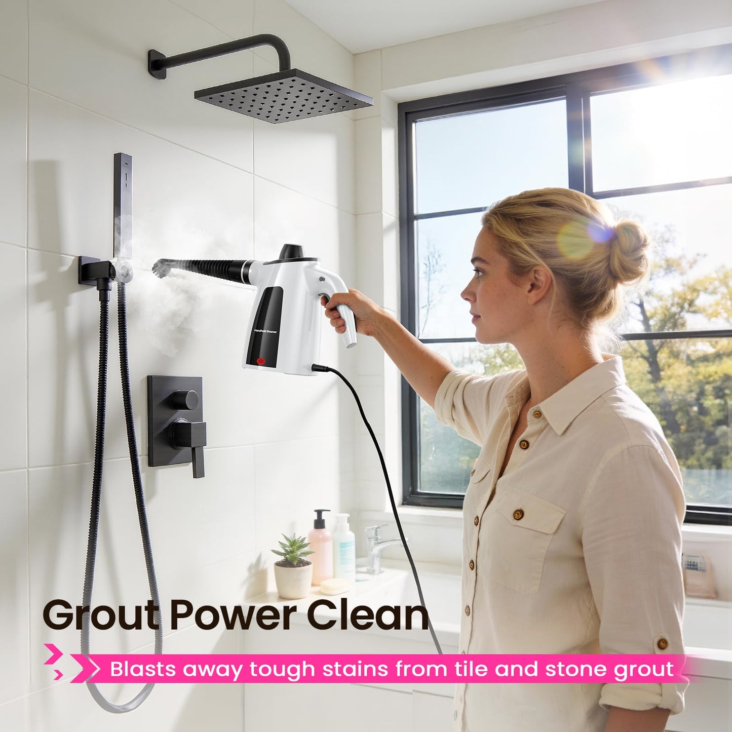 Steam Cleaner, Pressurized Handheld Multi-Surface Natural Deep Cleaning Steamer, 11pcs Accessory & Safety Lock, Portable Steamer for Cleaning Home, Kitchen, Bathroom, Car, Upholstery, Grout, Window