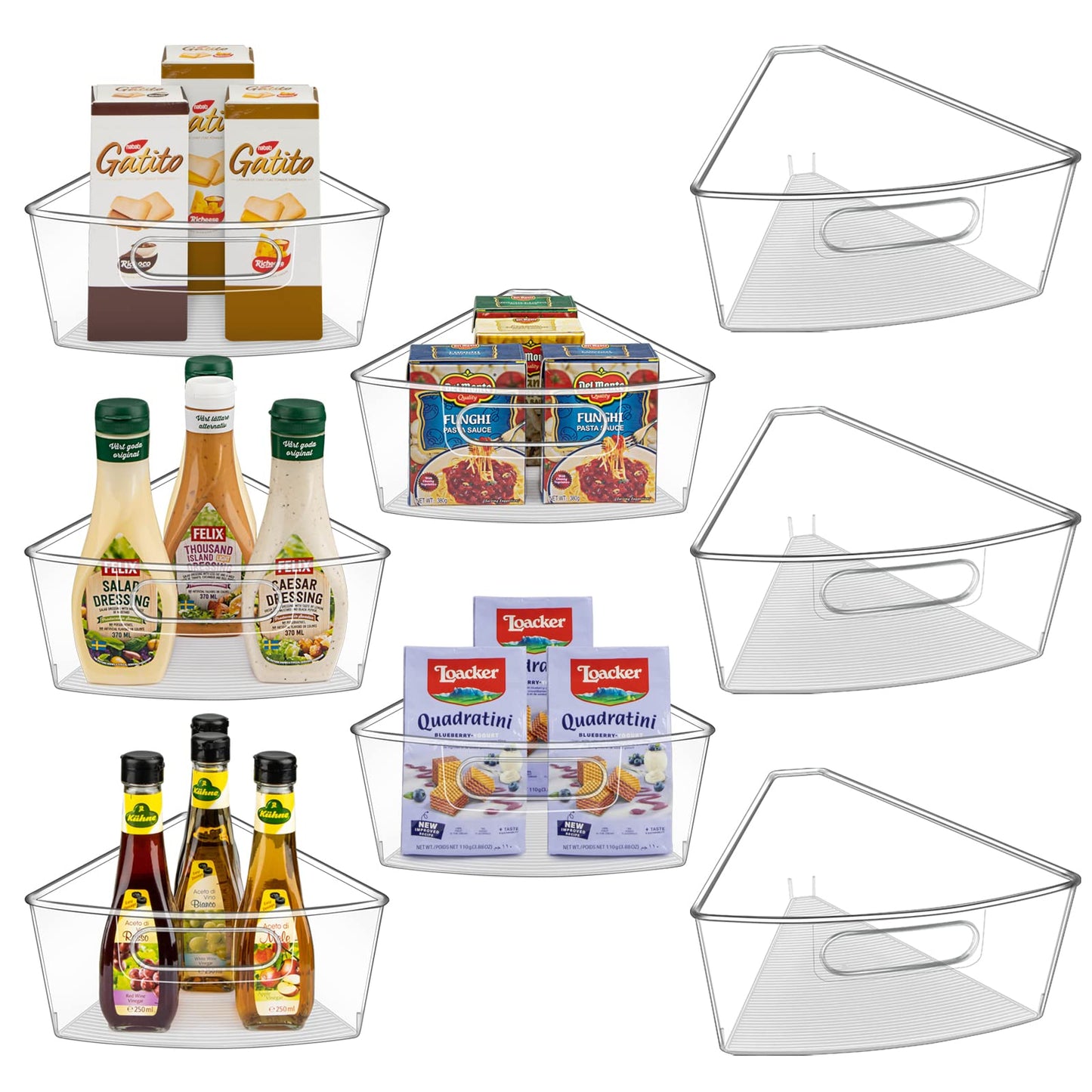 JEISSLIA Lazy Susan Cabinet Organizer Bins for 26"/ 28"/ 32" Diameter Corner Organizer, Plastic Cabinet Storage Bin, 1/8 Wedge - Food Safe, BPA Free, with Non-Slip Pads (for 28" Diameter, 8 Pack)