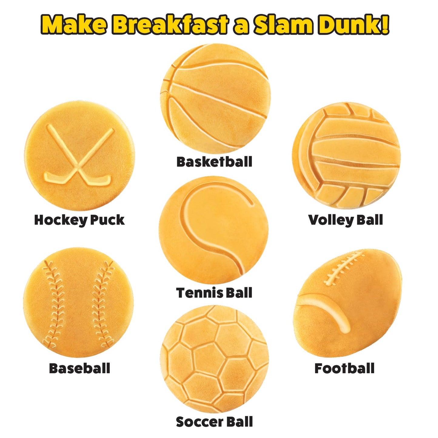 Sports Waffle Maker- Make Breakfast a Slam Dunk- Bakes 7 Themed Pancakes Including Football, Baseball, Basketball, Soccer, Tennis & More- Electric Nonstick Waffler w Recipes- Kids Team or Coach Gift