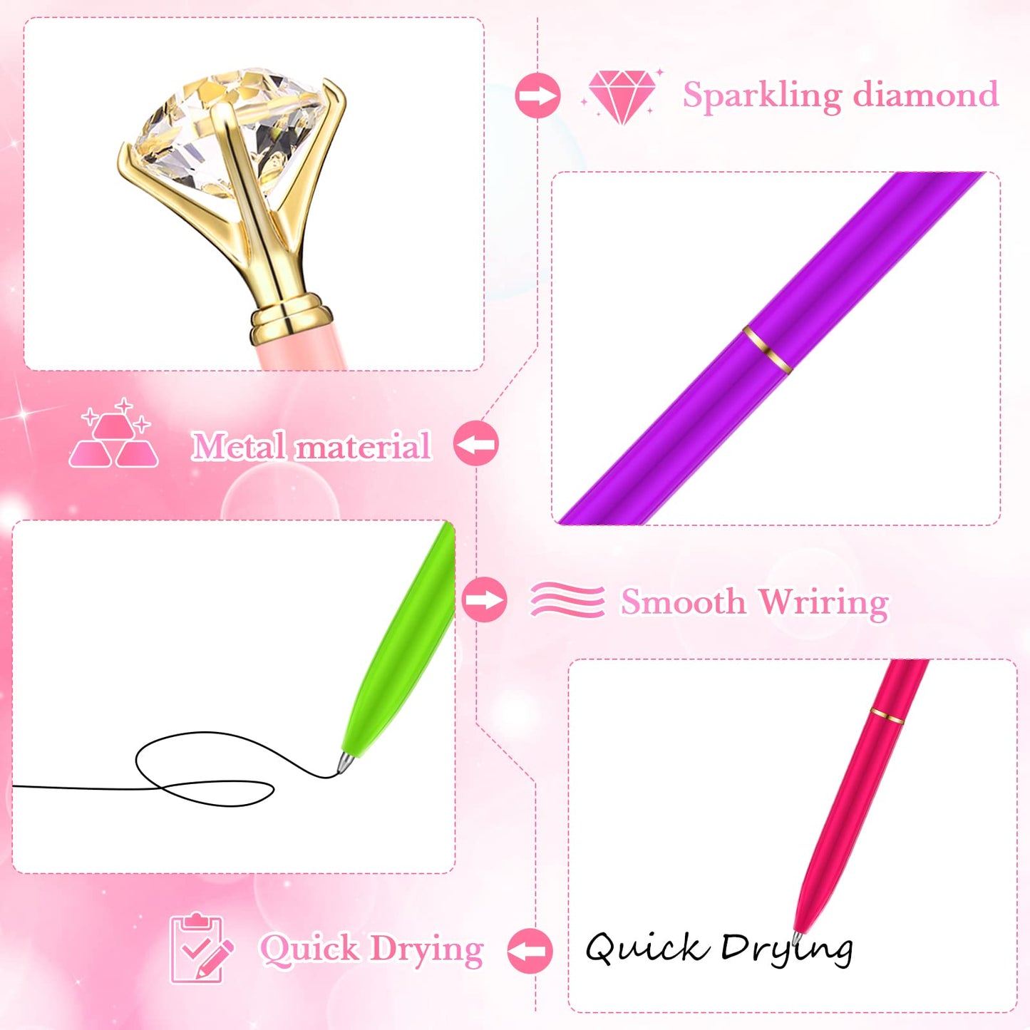Yahenda 50 Pcs Christmas Gifts Diamond Pens Bridal Shower Ballpoint Pen Bulk Black Ink Bling Crystal Metal Bling with Diamond on Top for Women Bridesmaid Wedding Office School(Multicolor)