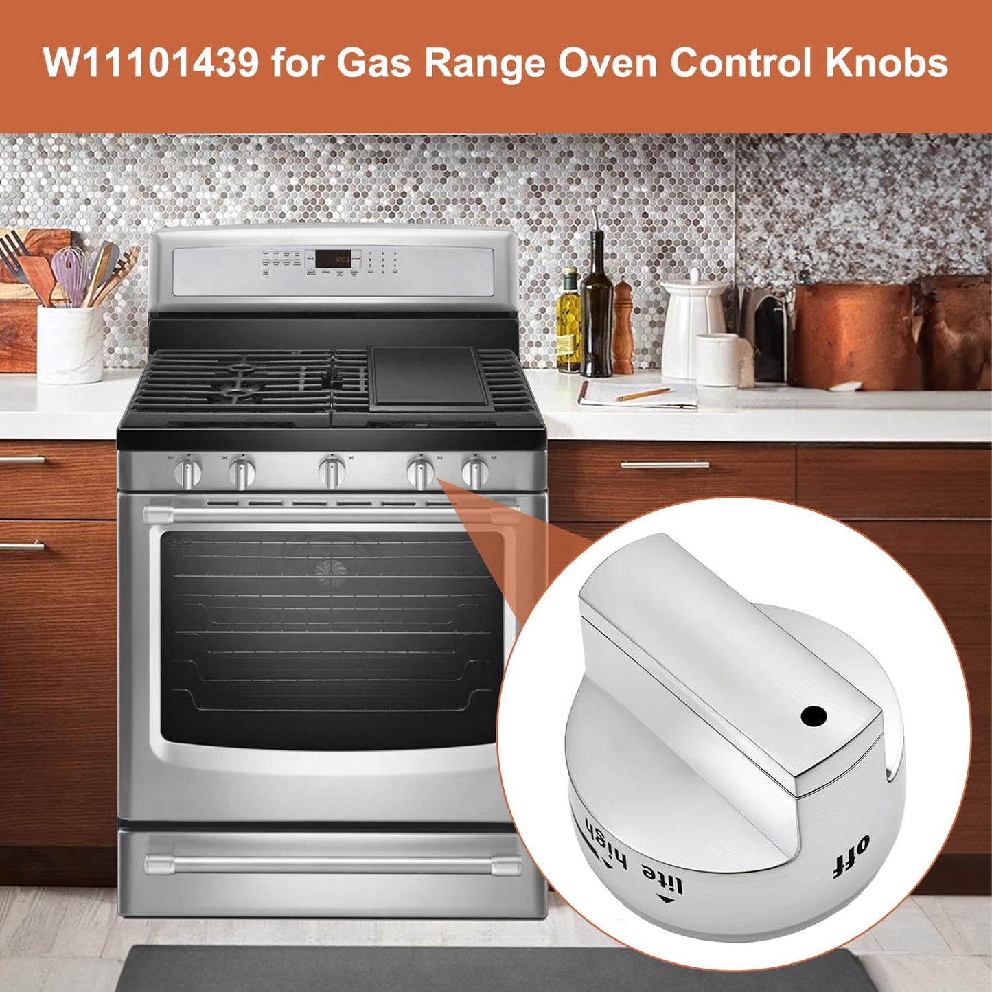 Upgraded W11101439 5 Pack Oven Range Burner Knobs, Surface Burner Knob for Maytag Whirlpool Gas Stove Knobs, MGR6600FZ0, MGR6600FB0, MGR6600FZ1, MGR7700LZ1, MGR6600FW0, Replace W10858251 AP6238046
