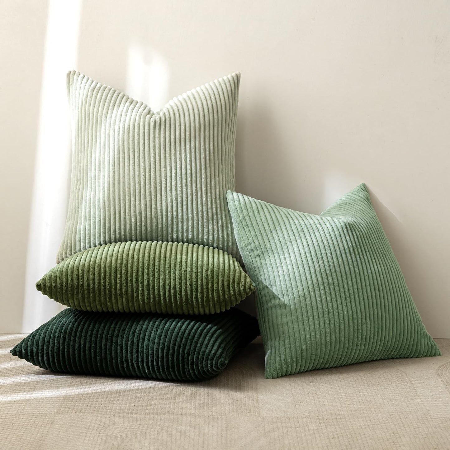 MIULEE Boho Farmhouse Sage Green Throw Pillow Covers 24x24 Inch Set of 4 Mordern Nordic Cushion Covers Soft Corduroy Spring Home Decor for Couch Bed Sofa Living Room Forest Green