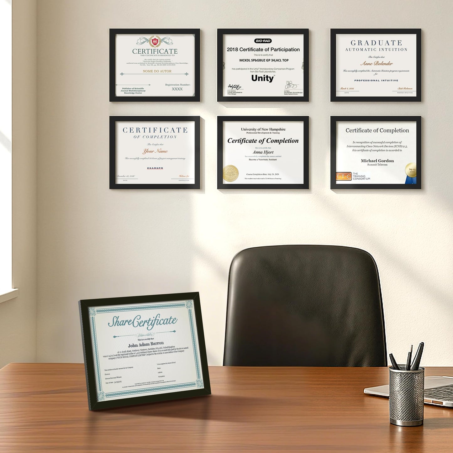 upsimples Certificate Frame with Clear Plexiglass, 8.5 by 11 Picture Diploma Document Degree Frame for Wall and Tabletop, Black, 8 Pack