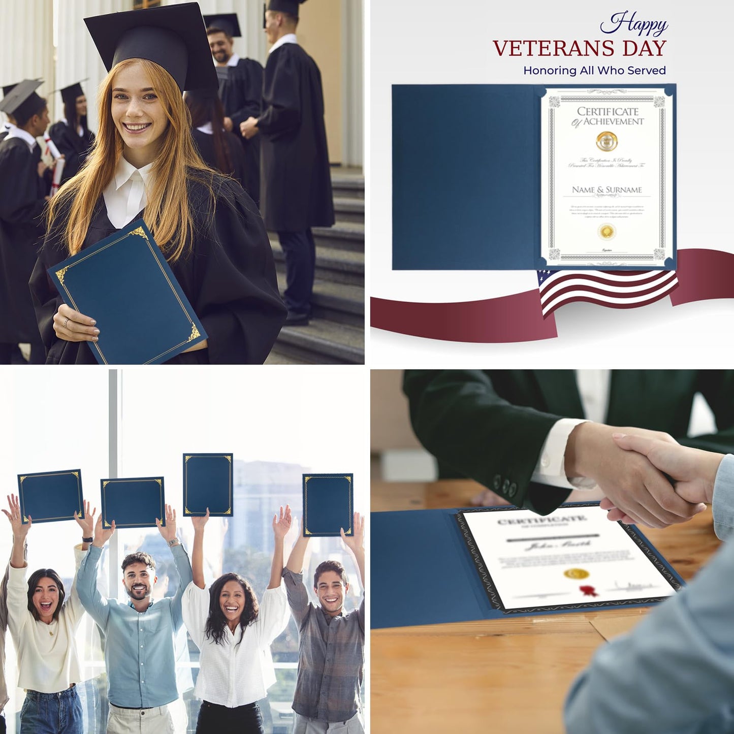 50 Packs Certificate Holders, Navy Blue Certificate Covers, Diploma Holders, Certificate Folders with Gold Foil Border for Letter Size 8.5" x 11" Certificates, Diploma, Documents, Award Cover