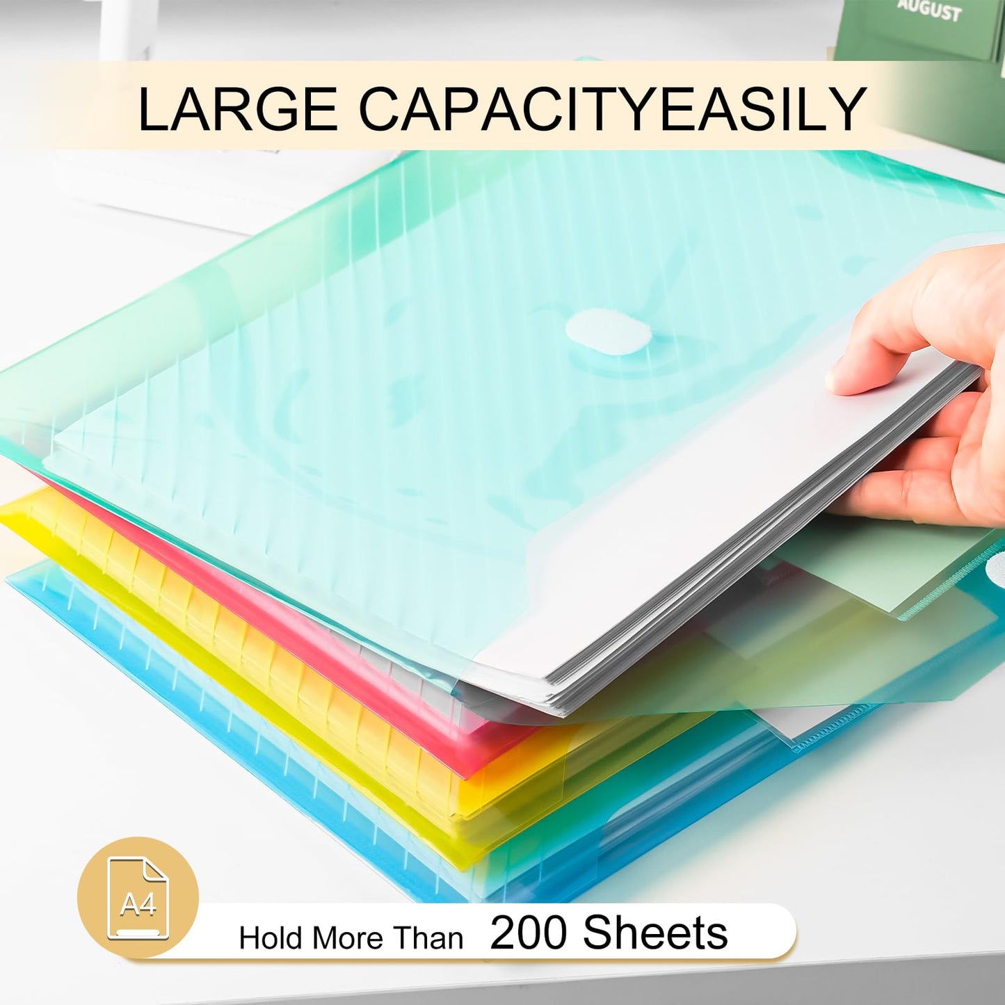 WORPSON 100 Pack, Plastic Envelopes File Folders, HeavyDuty Document Folder for Letter and A4 Size, Clear Document Holder with Label Pockets for School Home Work Office Organizer (100)