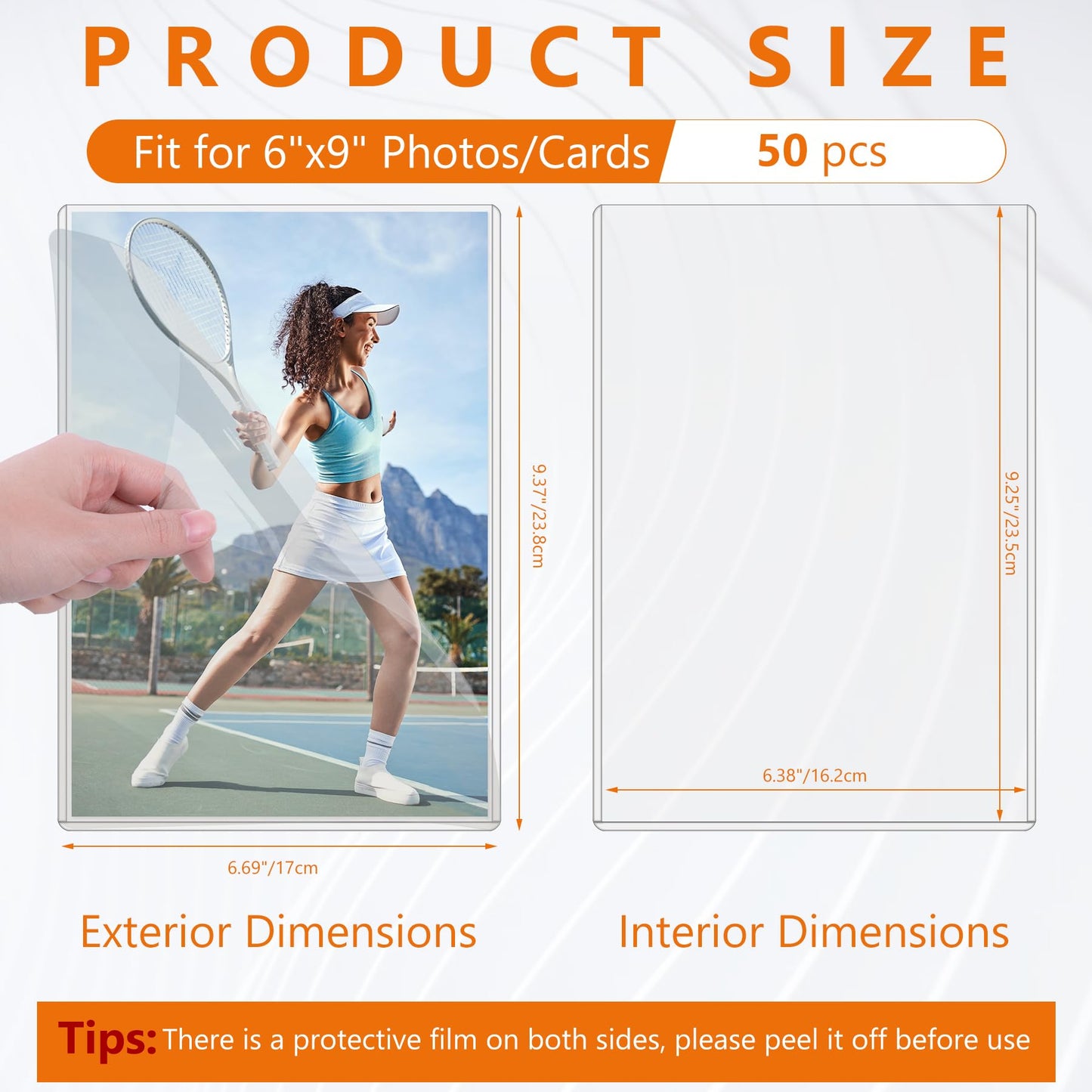 AKONEGE 50PCS 6" x 9" Rigid Print Protectors Clear Hard Plastic Large Card Sleeves for Jumbo Card, Top Loading Rigid Card Sheet Protectors for Postcards, Photos, Trading & Sports Cards
