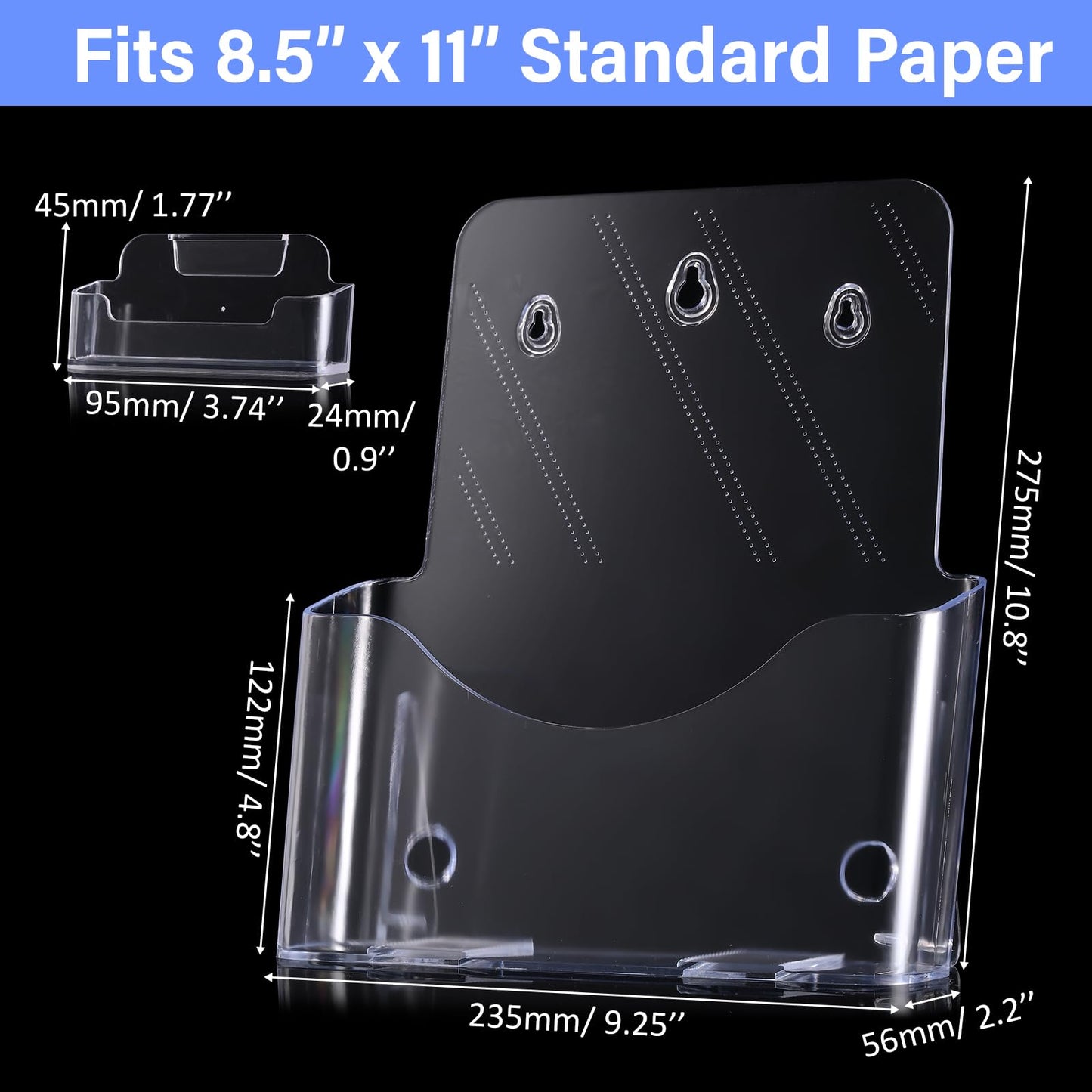 Memorywuu 4 Sets Acrylic Brochure and Business Card Holder 8.5 x 11'' Clear Brochure Display Stand with Removable Business Card Holder Plastic Flyer Stand for Magazine Pamphlet Booklet Journal