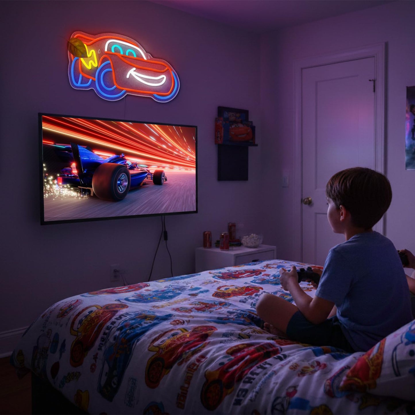 OOSIVEN Racing Car Neon Sign for Wall Decor, Anime LED Neon Light Car Themed Decor for Boys Bedroom, Gaming Room, Garage & Party Accessories - Cool Children's Birthday Gift for Car Lovers