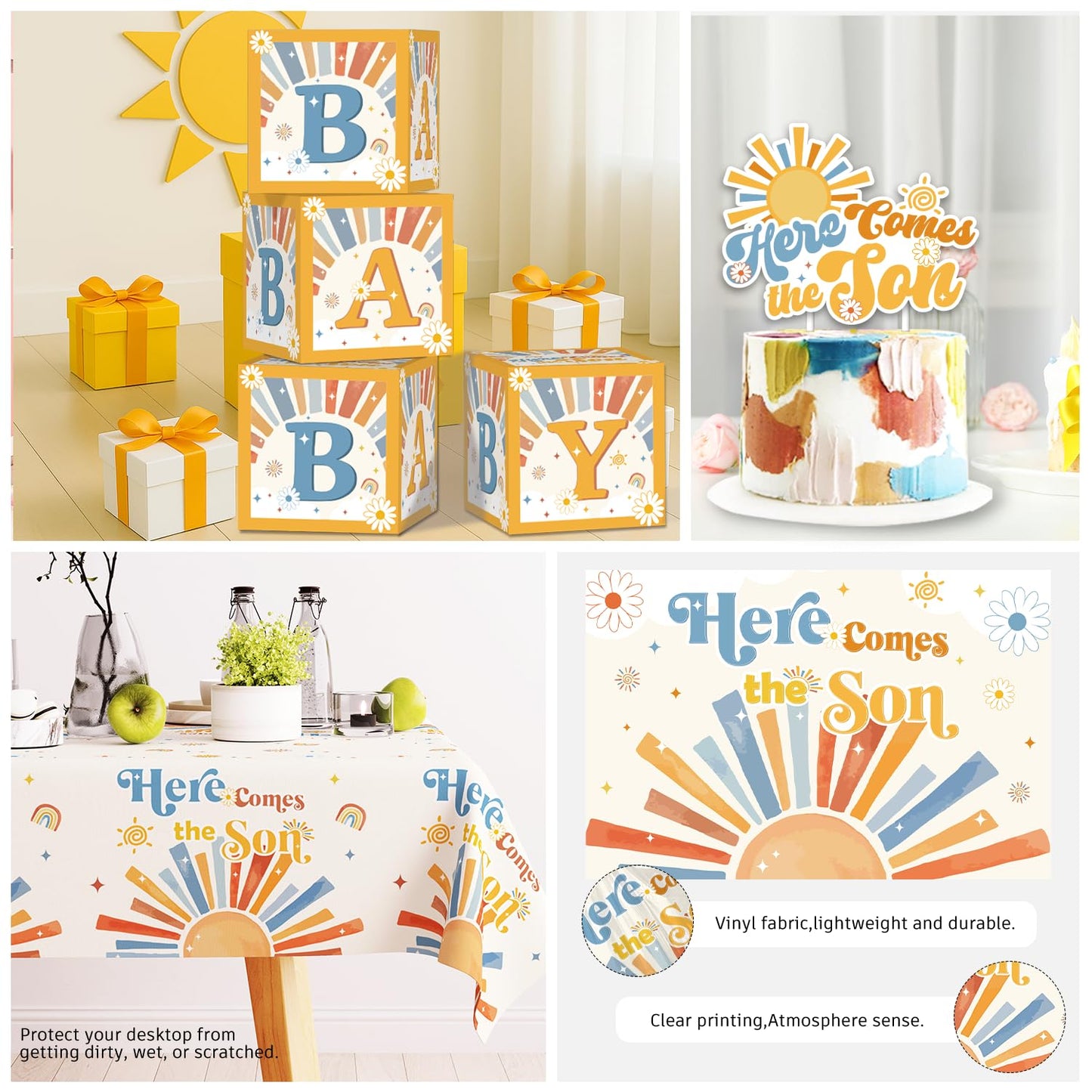 Here Comes The Son Baby Shower Decor, Retro Sun and Sunshine Themed Baby Shower Decorations Boy Boho Retro Baby Boy Shower Decor Oh Boy Shower Party Supplies