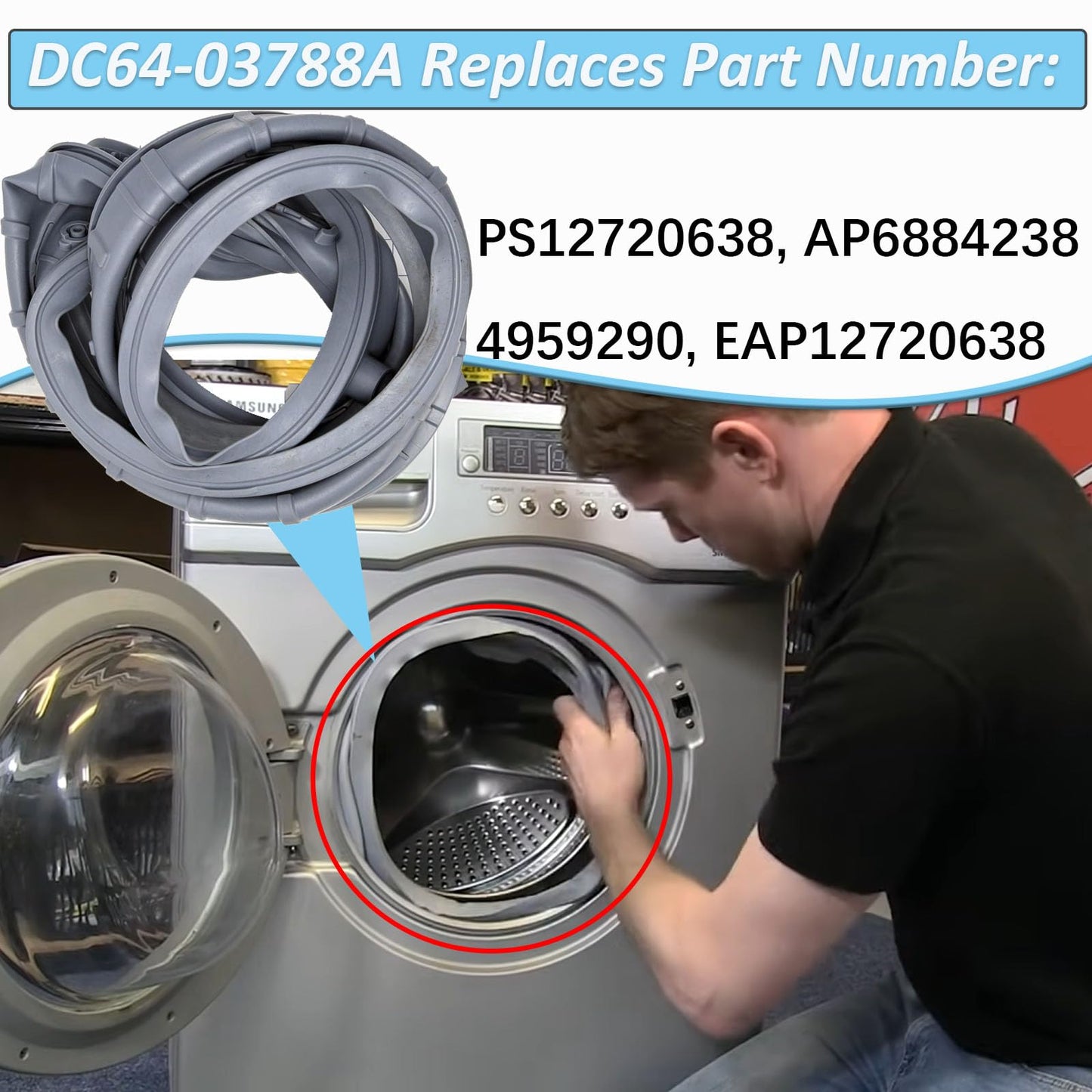DC64-03788A WF45T6000AW Washer Door Boot Seal Compatible with Samsung Washer Front Loader Door Seal WF45A6400AC, WF45A6400AV, WF45R6100AC, WF45R6300AW/US, WF45R6100AW/US, WF45T6200AW/US, WF45B6300AW