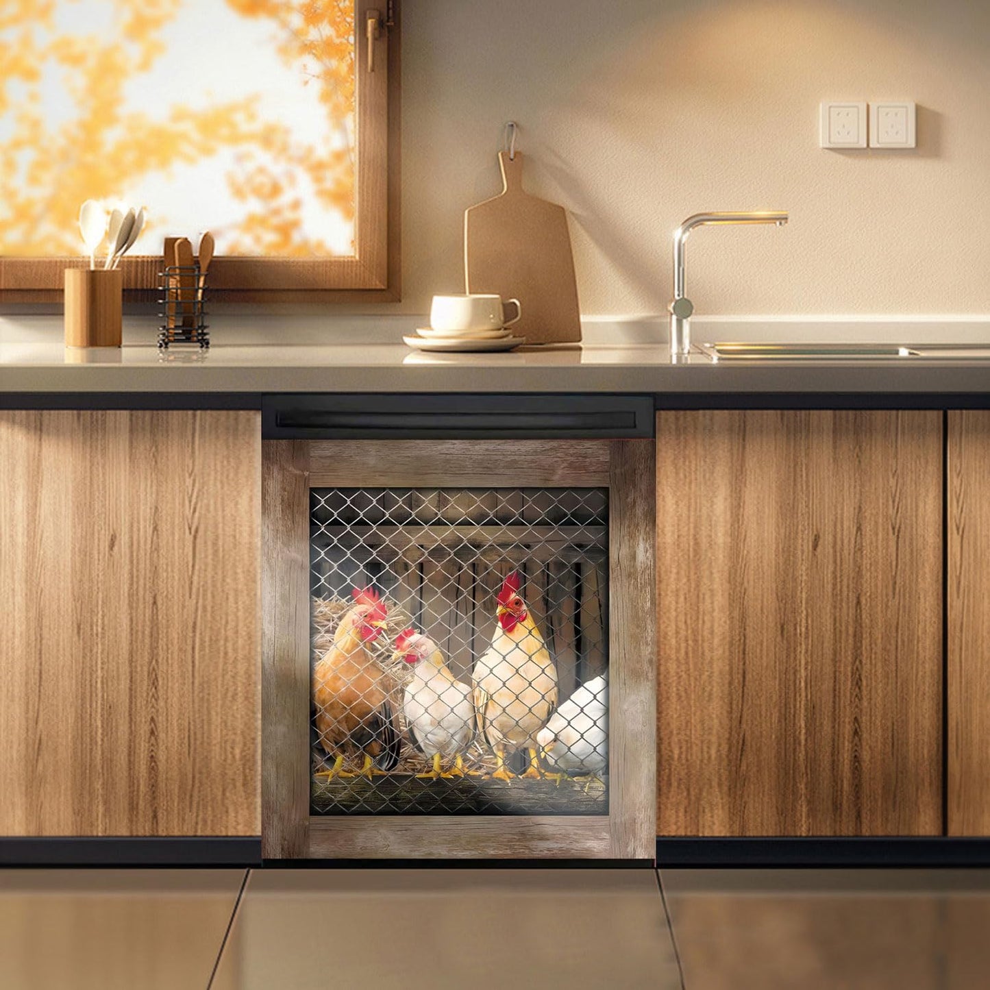23 W x 26 H inches Dishwasher Cover Decorative Magnet Rooster Kitchen Dishwasher Covers for The Front Dishwasher Door Magnet