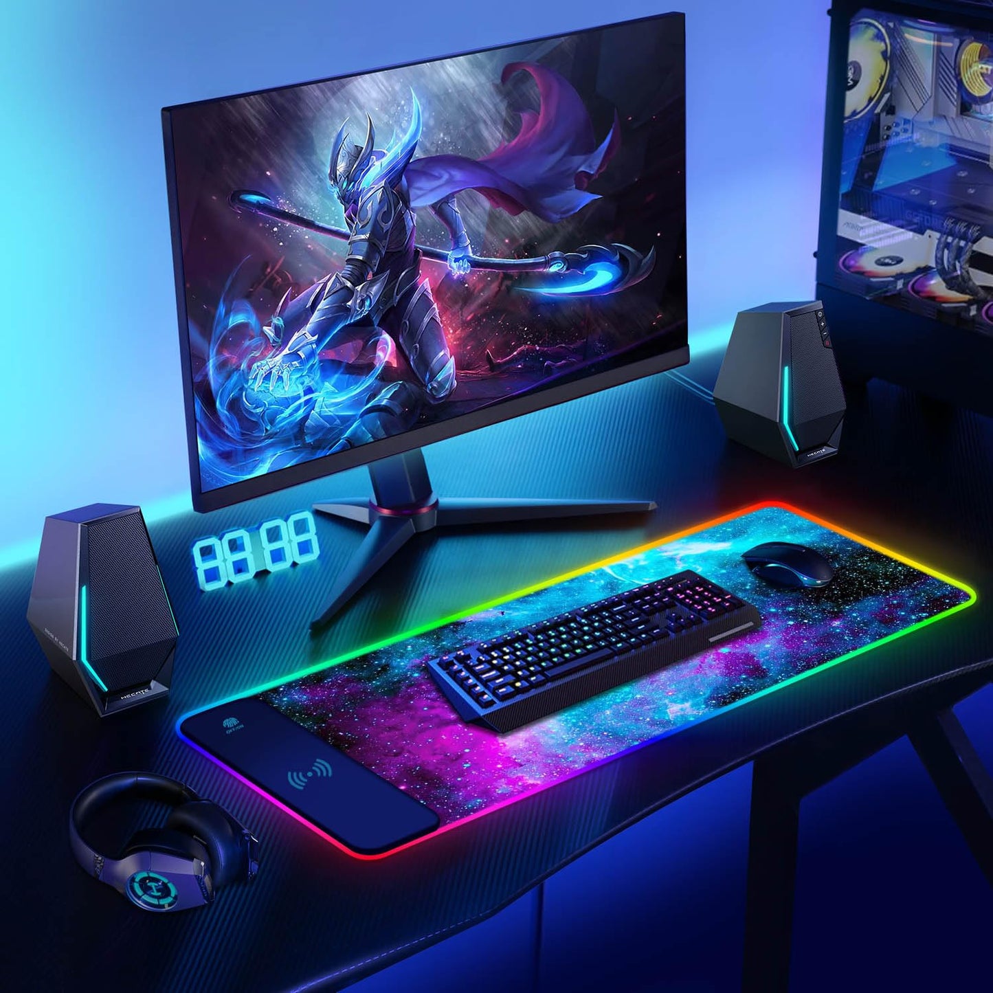 ToLuLu RGB Gaming Wireless Charging Mouse Pad, 5/7.5/10/15W 10 Light Modes LED Mouse Pad Computer Keyboard Mat Mousepad, 800x300x4MM Extended Large Desk Mat for Gaming, MacBook, Laptop, PC, Galaxy