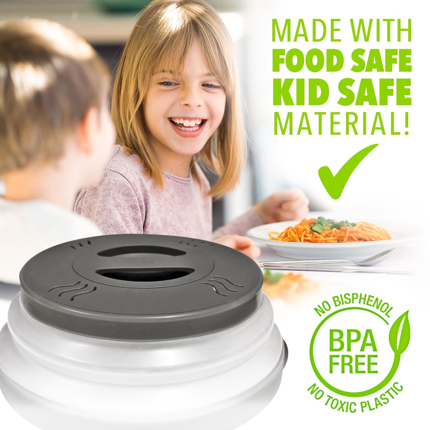 HOVER COVER Magnetic Microwave Splatter Cover with High Power, Strongest Magnetic Grip, Collapsible 12-Inch BPA-Free Food Lid, Vented Plate Guard, Dishwasher Safe, Space-Saving Storage - Black