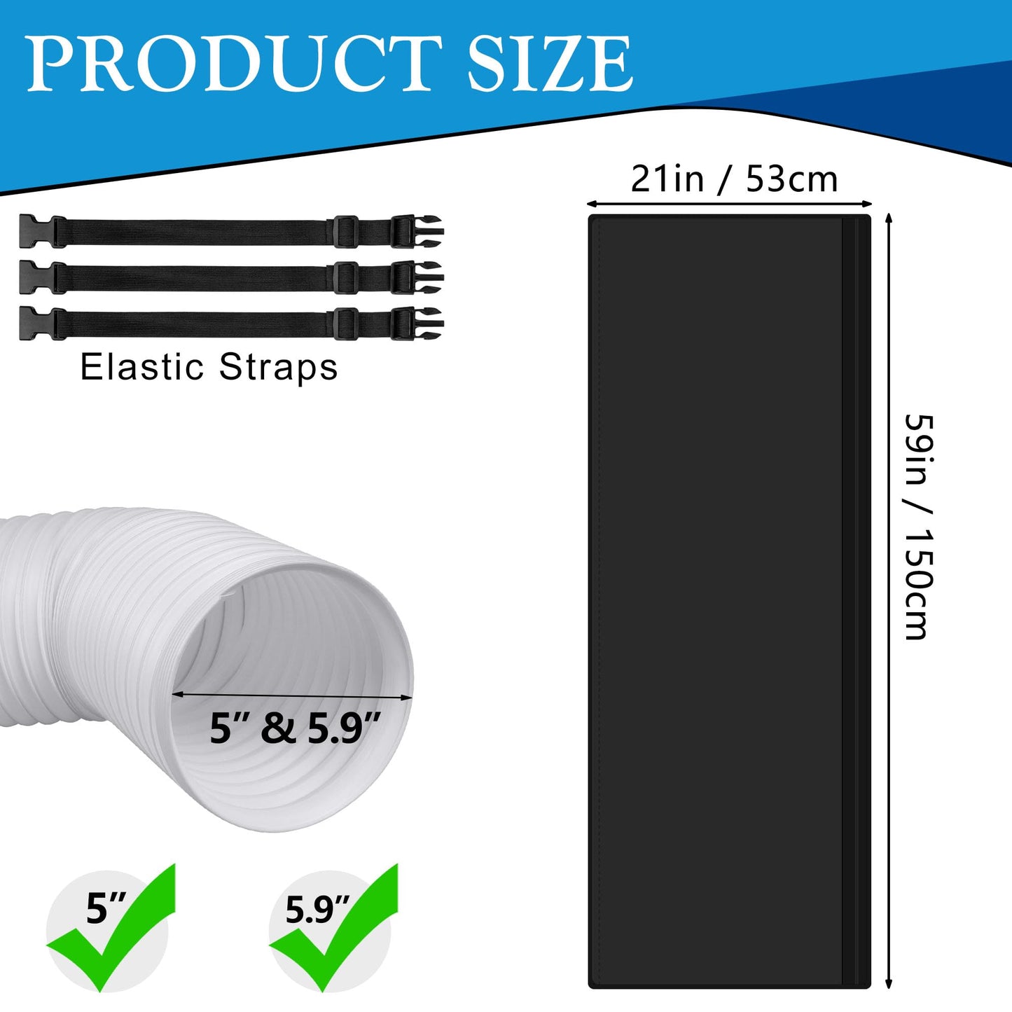 2 Packs Portable AC Hose Insulation Sleeve, Portable Air Conditioner Hose Cover Wrap, Fits for 5" & 5.9" Diameter Exhaust Hose,Insulated Hoses Duct Vent Cover, with 6 Adjustable Straps, Black