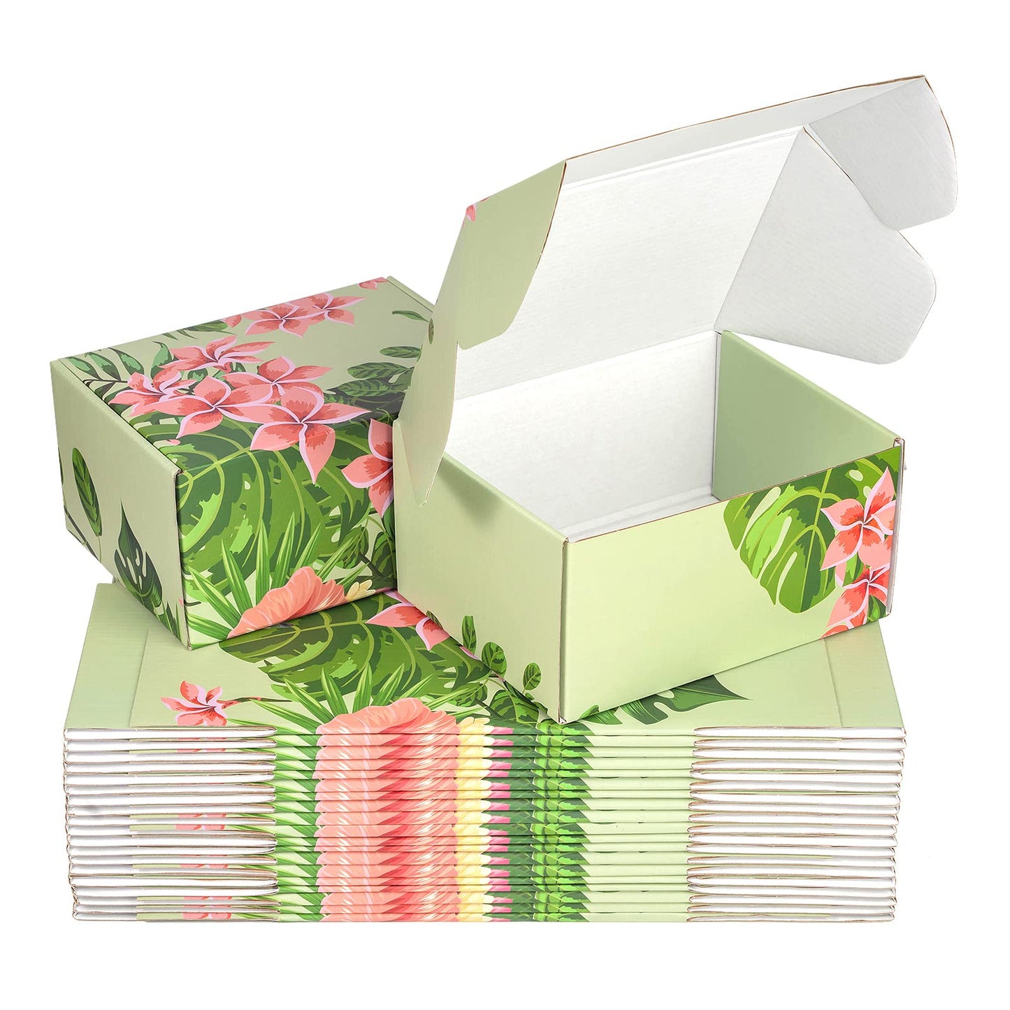 Soxuding Hawaiian Flower Shipping Boxes Pack of 25 - 8x6x4in Hawaiian Floral Gift Boxes Small Cardboard Corrugated Mailer Shipping Boxes for Small Business Packaging Shipping Mailing