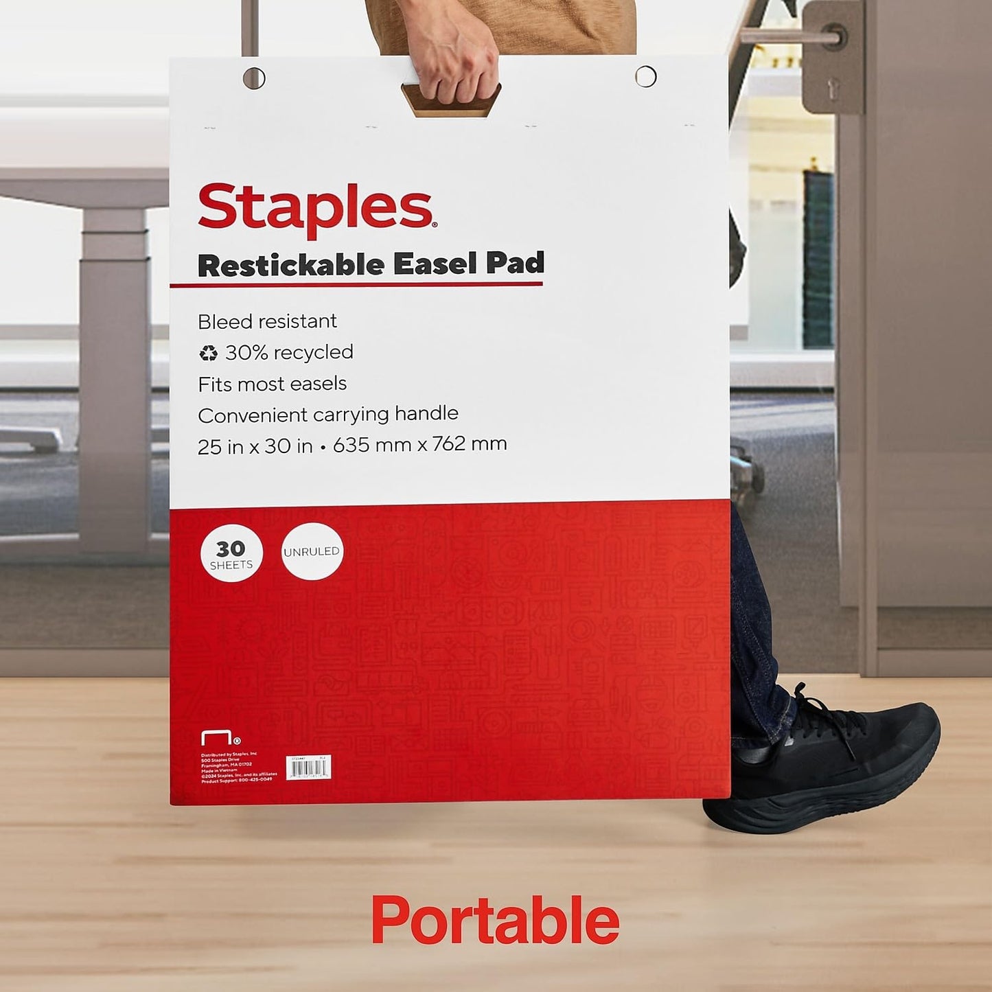 STAPLES Easel Pad - Repositionable, Large Flip Chart Paper, 25"x30", 30 Sheets, 2 Pack, White, Recycled Material