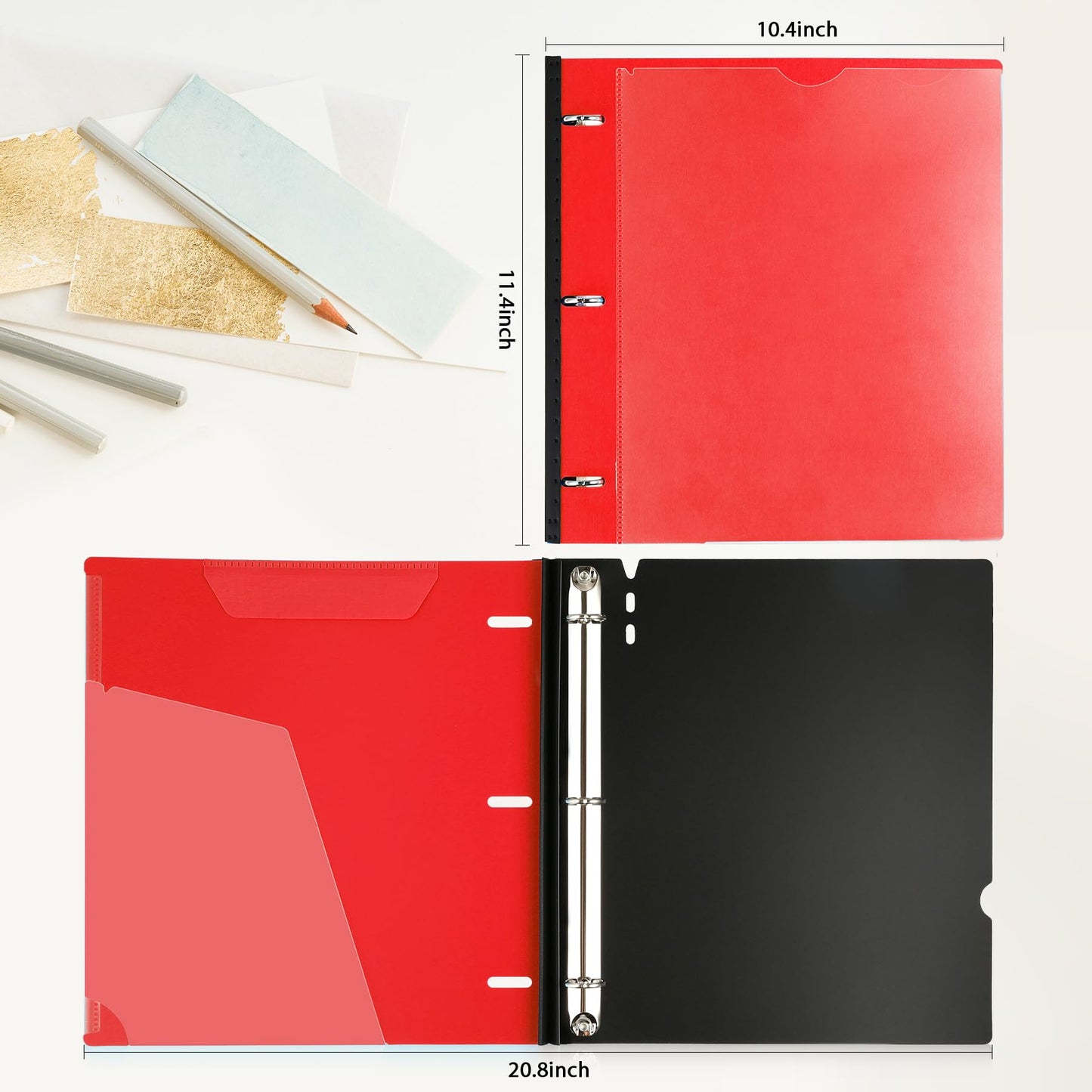 MAKHISTORY Telescoping 3 Ring Binder-12PCS, Flexible Binder with Customized Front Cover+Clear Catalog Pocket+3 Round Rings, Flat Writing Binder, 4 Bright Colors