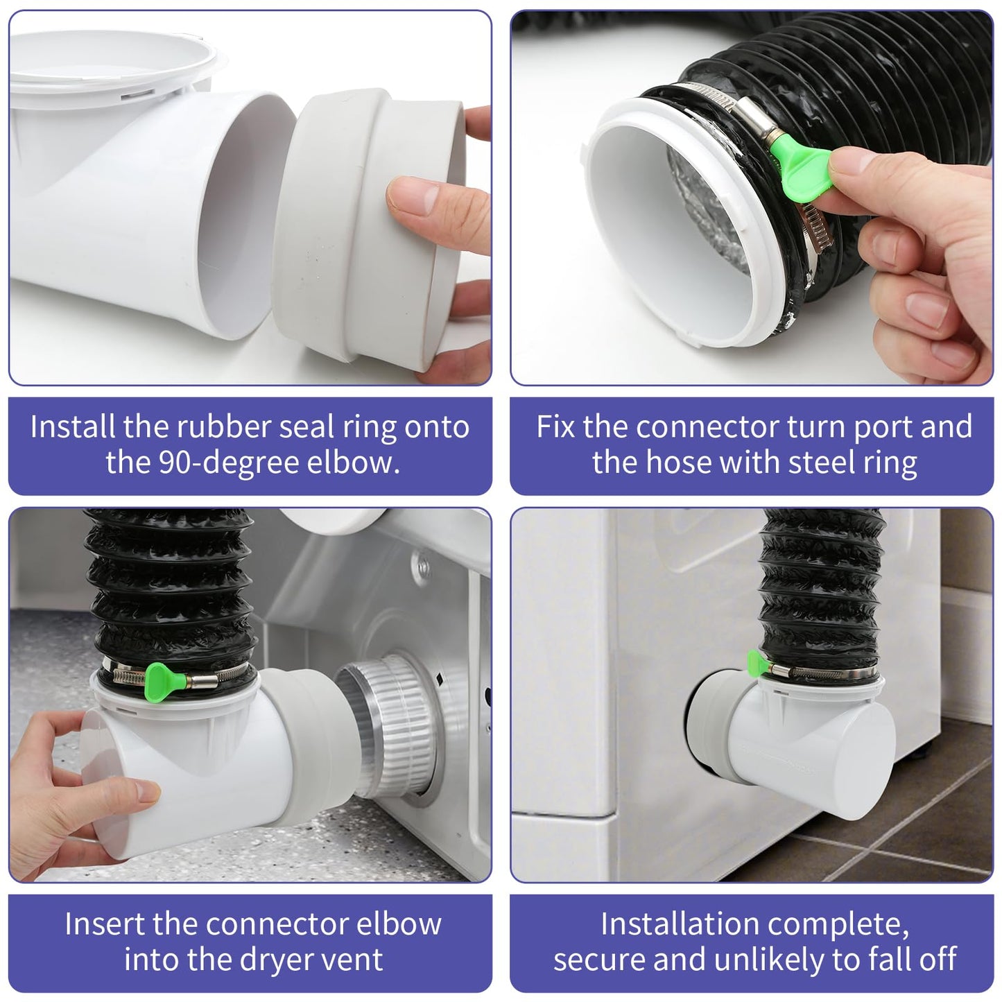 4inch 10FT Dryer Vent Hose for Tight Space, 90 Degree Dryer Vent Elbow with Rubber Seal Connectors, 6-Layer Duct Hose with 2 Key Hose Clamps, Easy-Install Heat Resistant Dryer Hose Vent Kit