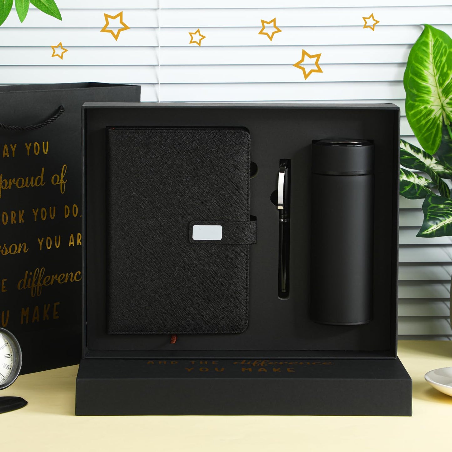 Honoson Employees Appreciation Gift Set for Men, New Employee Welcome to The Team Sets Notebook Pen and Tumbler May You Be Proud, Farewell Gifts for Coworkers(Black)