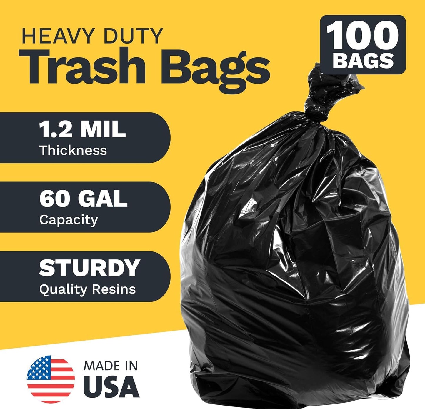 ToughBag 55-60 Gallon Trash Bags (100 Count) (Black, 58'x38')