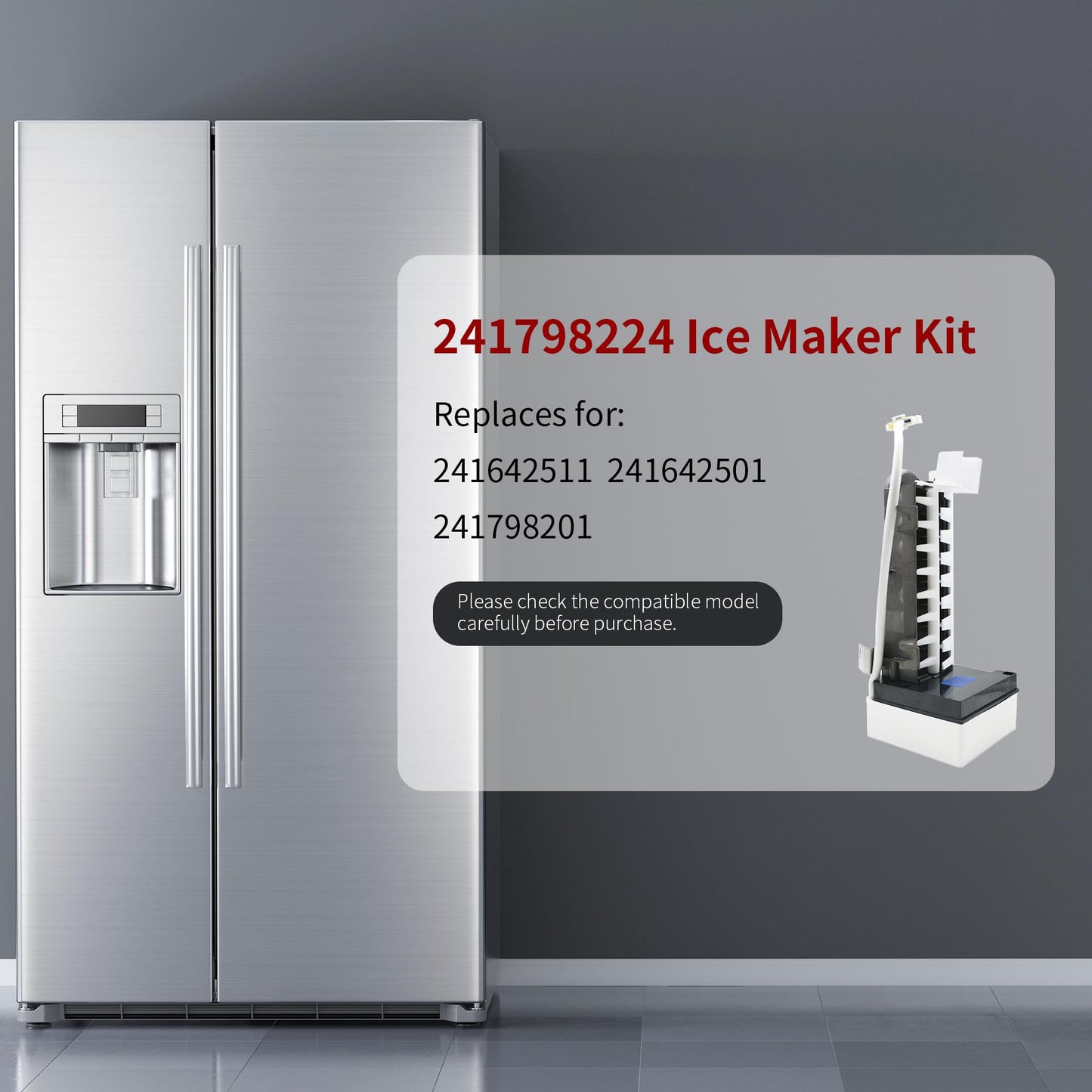 241798224 241798231 241798211 Ice Maker Assembly Replacement, Compatible with Refrigerators, Replaces 241642511, 241642501, 241798201, 5304445222, 5304456669 Ice Maker