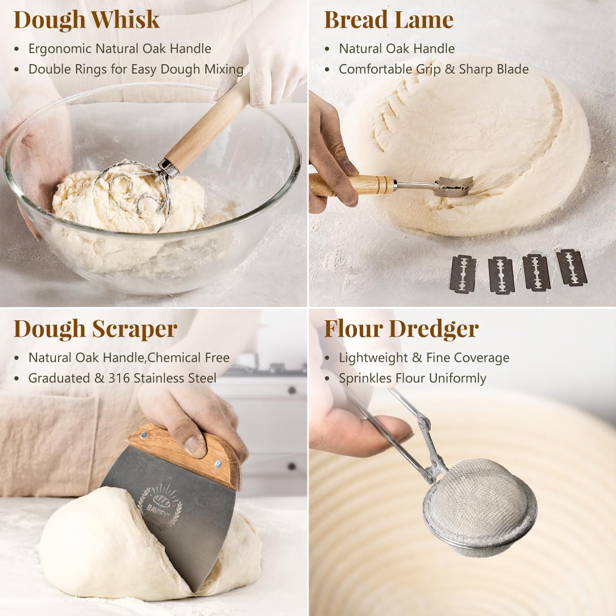 Sourdough Starter Kit, Banneton Bread Proofing Baskets Set, Sourdough Bread Baking Supplies Making Tools with Dough Scraper, Whisk, Bread Lame, Recipe