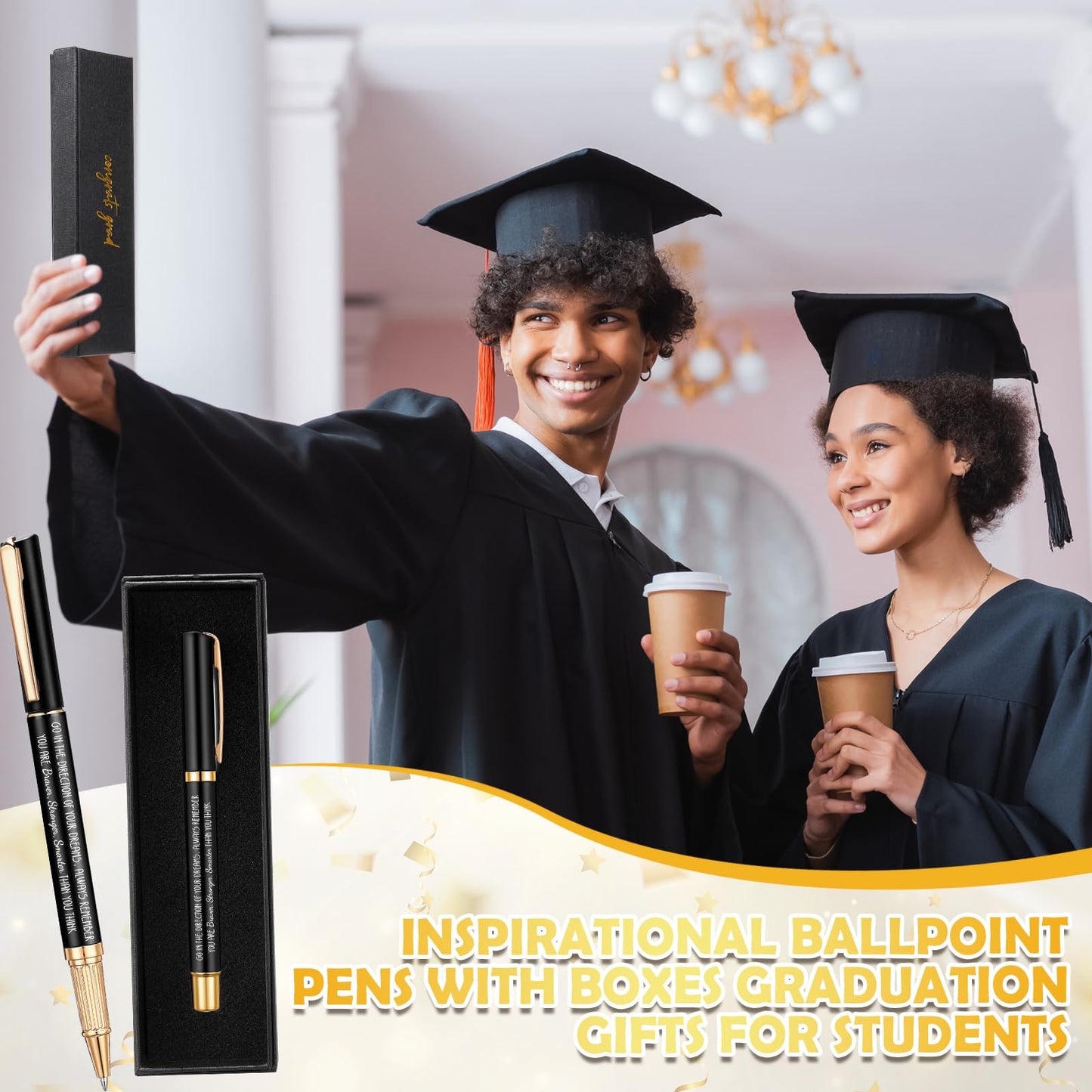 Janlaugh 50 Set Inspirational Graduation Gifts Bulk Congrats Grad Ballpoint Pen with Gift Boxes Engraved Motivational 2026 Graduation Gifts for Senior College Graduated Students(Black)