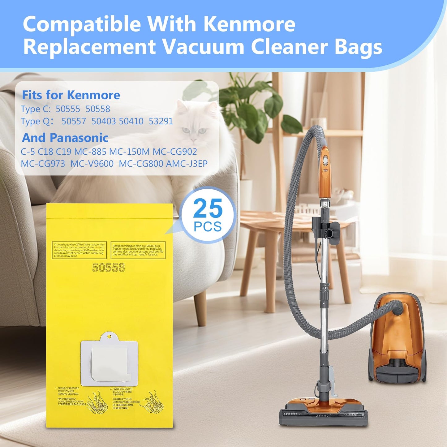 BEBEMOR 45 Pack Replacement Vacuum Bags - Compatible with Kenmore Canister Type C/Q 5055, 50555, 50557, 50558, and Panasonic Type C-5 C-18 - Premium Canister Vacuum Bags (45PCS)